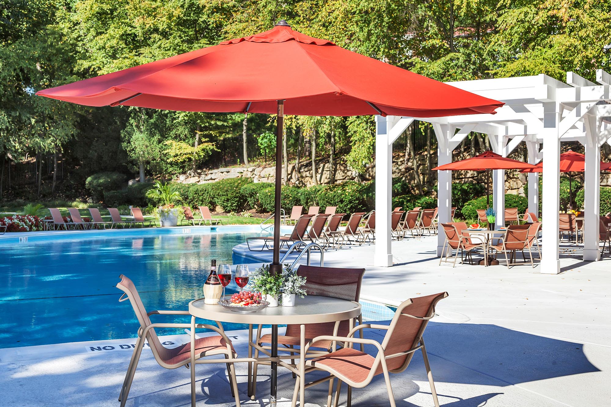 A Resident sits poolside at Overlook at Flanders in Flanders, New Jersey