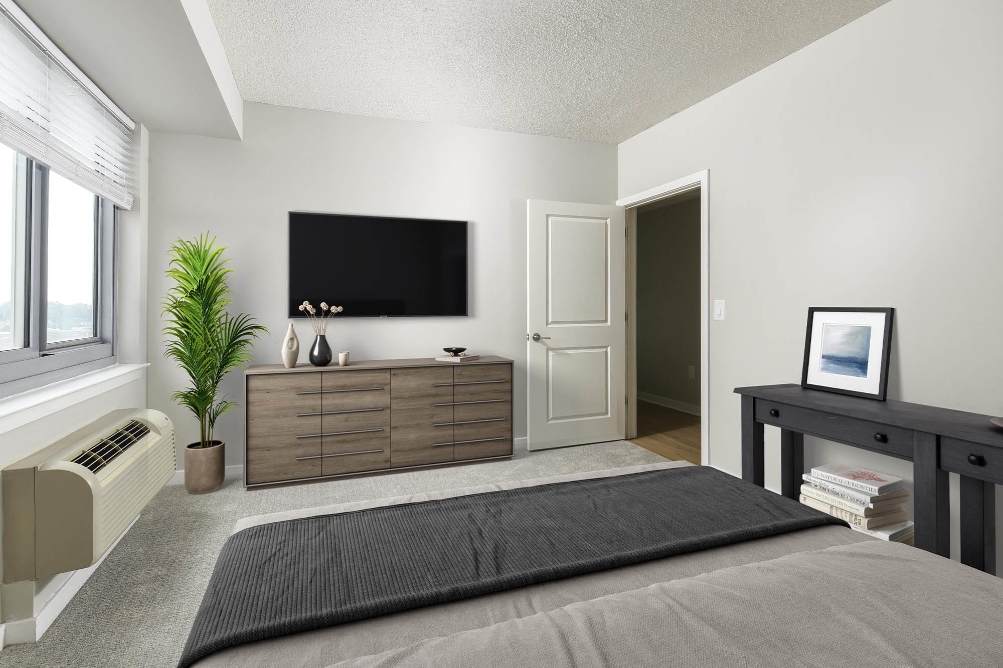 Model bedroom at The George New Brunswick, New Brunswick, New Jersey