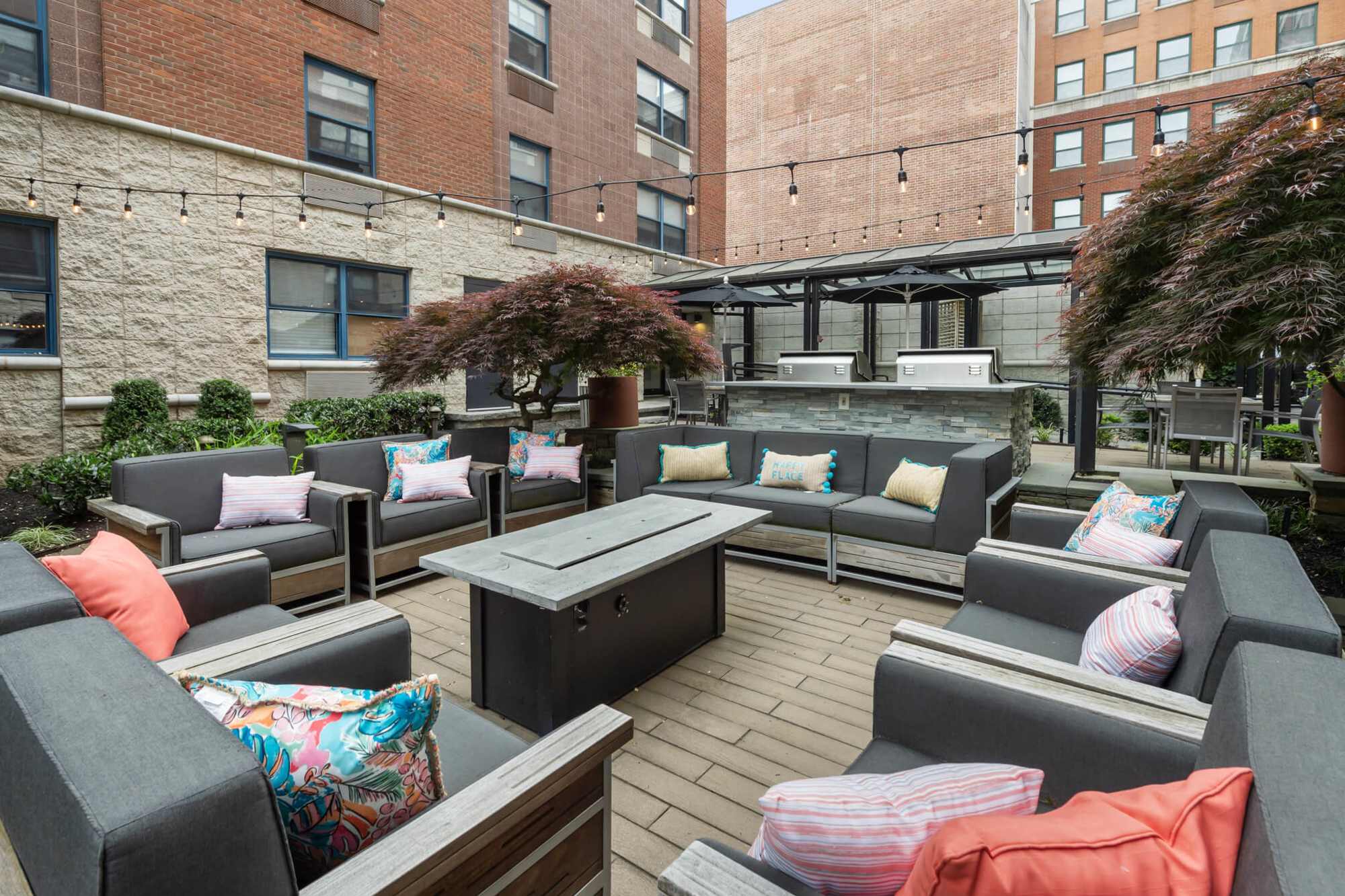 outdoor lounge at The Monroe in Morristown, New Jersey