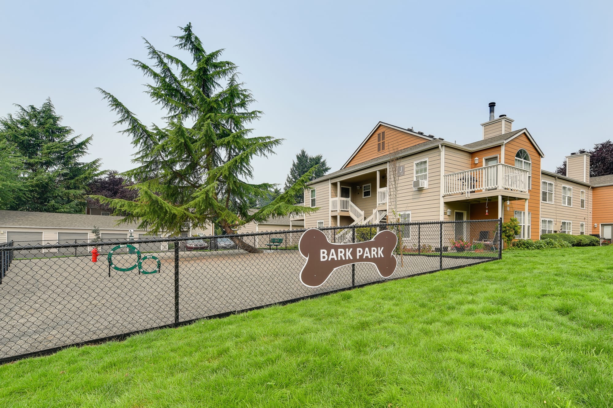 The onsite dog park at Carriage Park Apartments in Vancouver, Washington