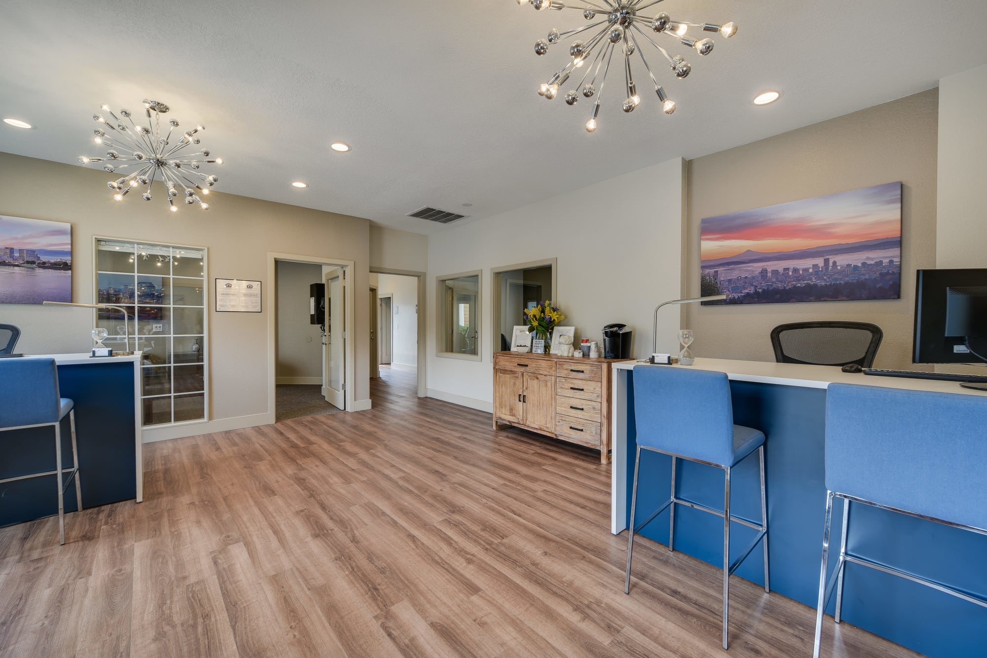 Trendy front office interior at Carriage House Apartments in Vancouver, Washington