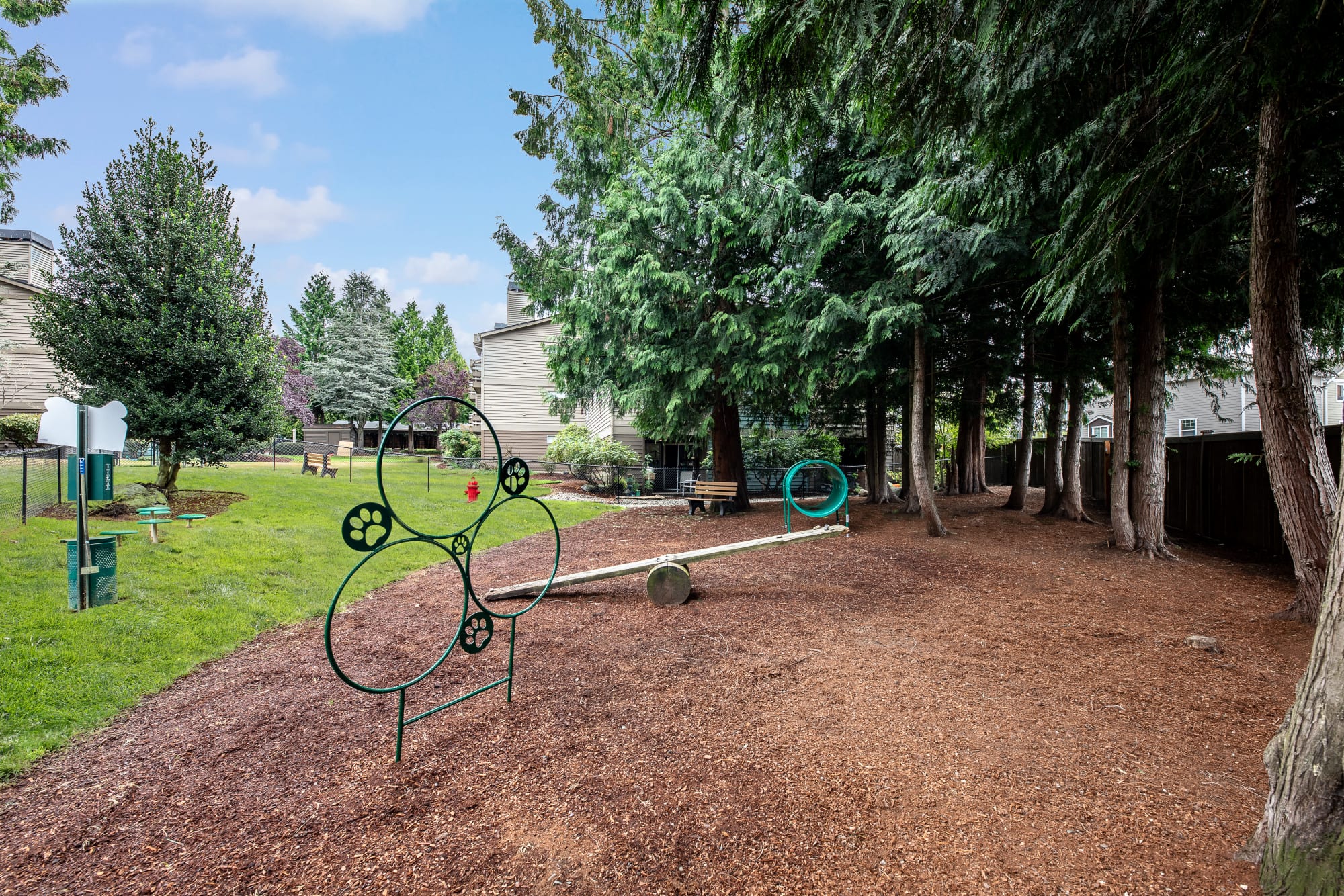 Off-leash onsite dog park with toys at Latitude Apartments in Everett, Washington