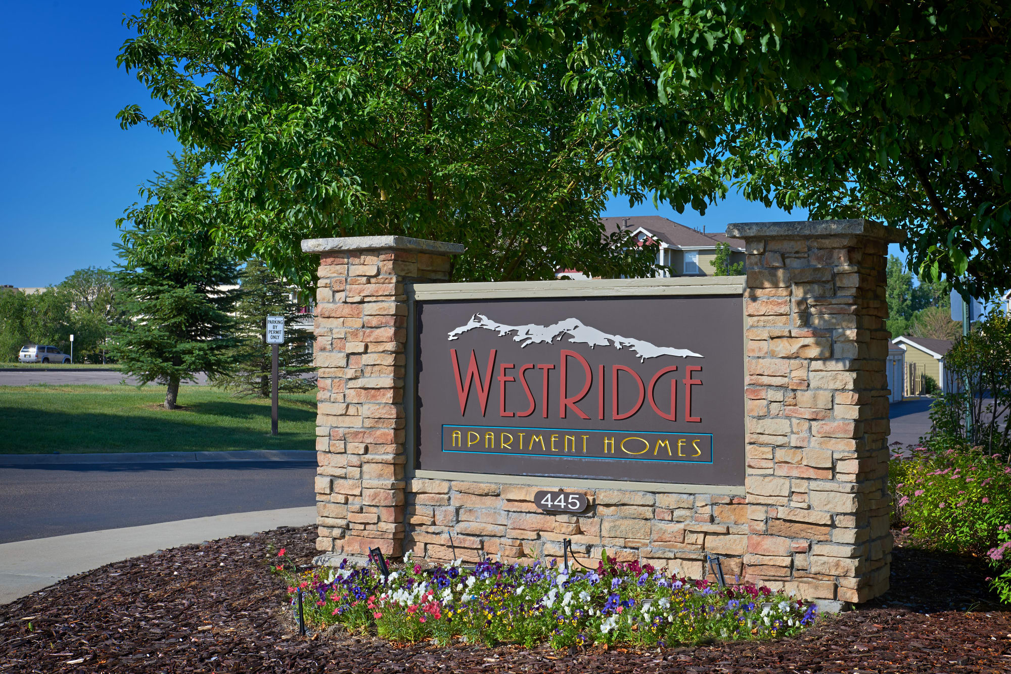 Monument sign at Westridge Apartments in Aurora, Colorado