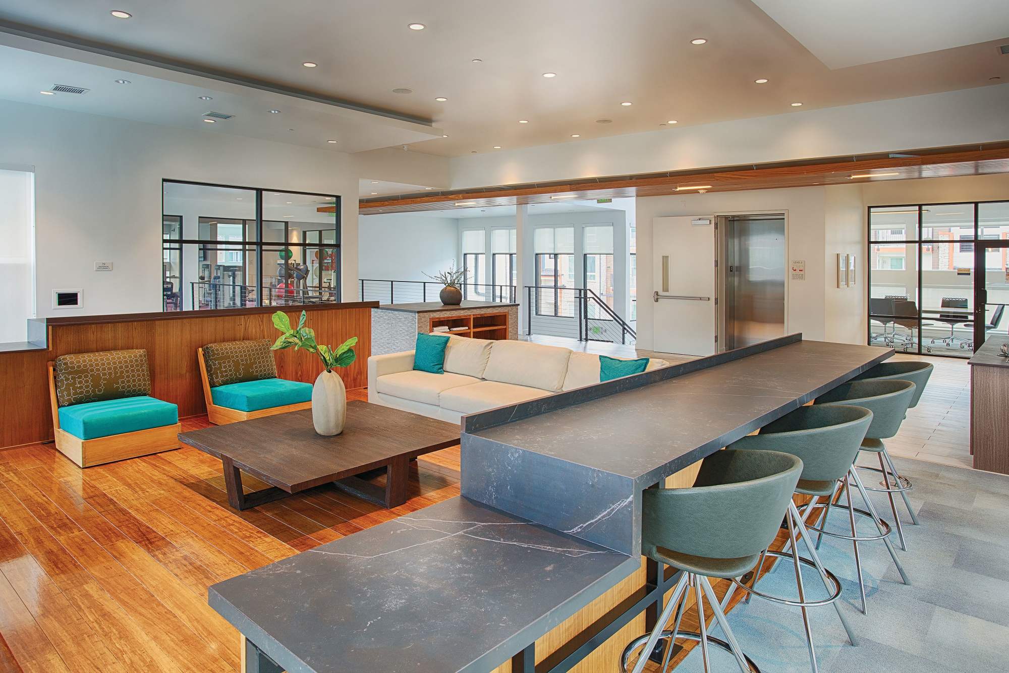 Modern resident lounge at Elevate in Englewood, Colorado