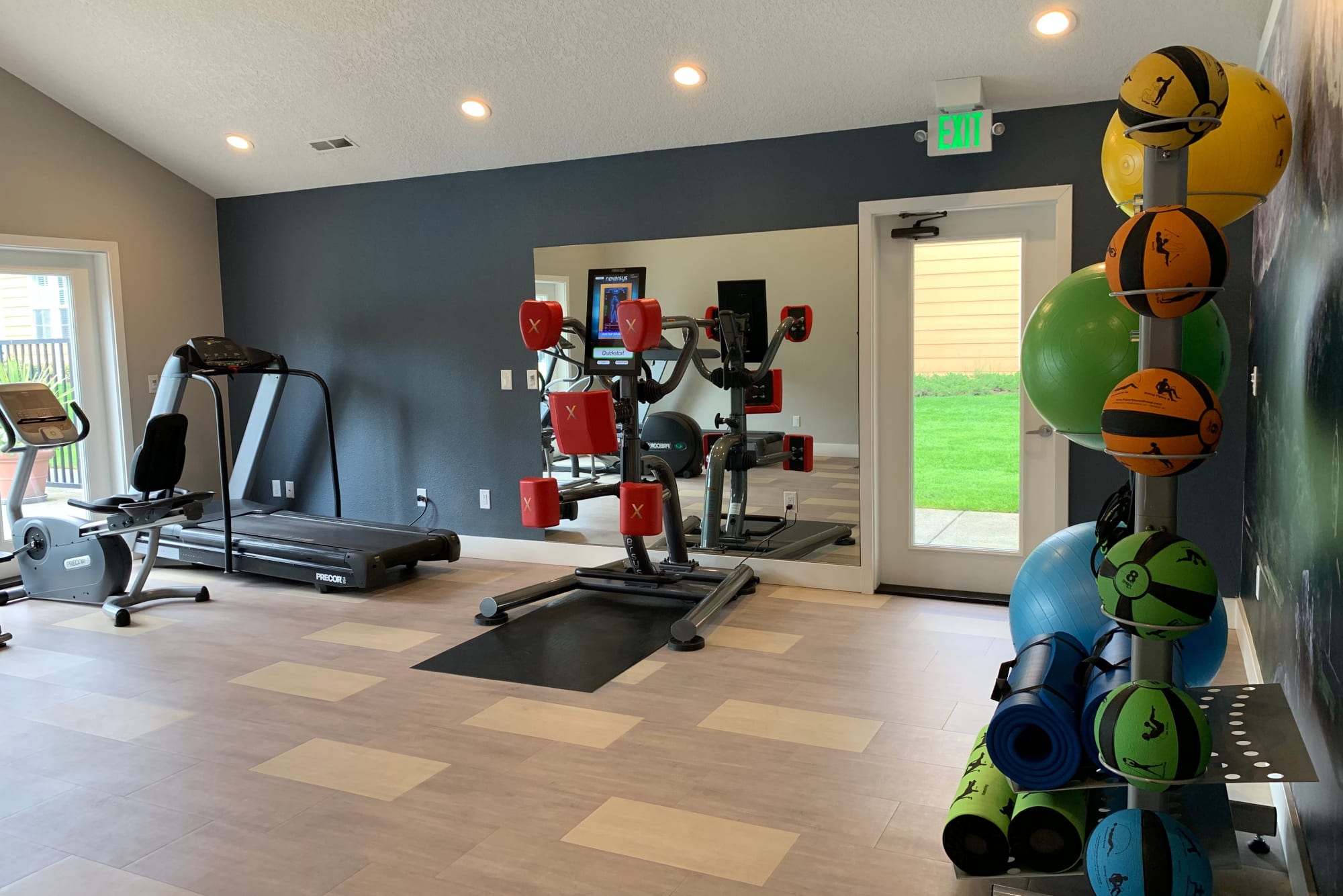 Newly renovated and fully equipped gym at Carriage Park Apartments in Vancouver, Washington