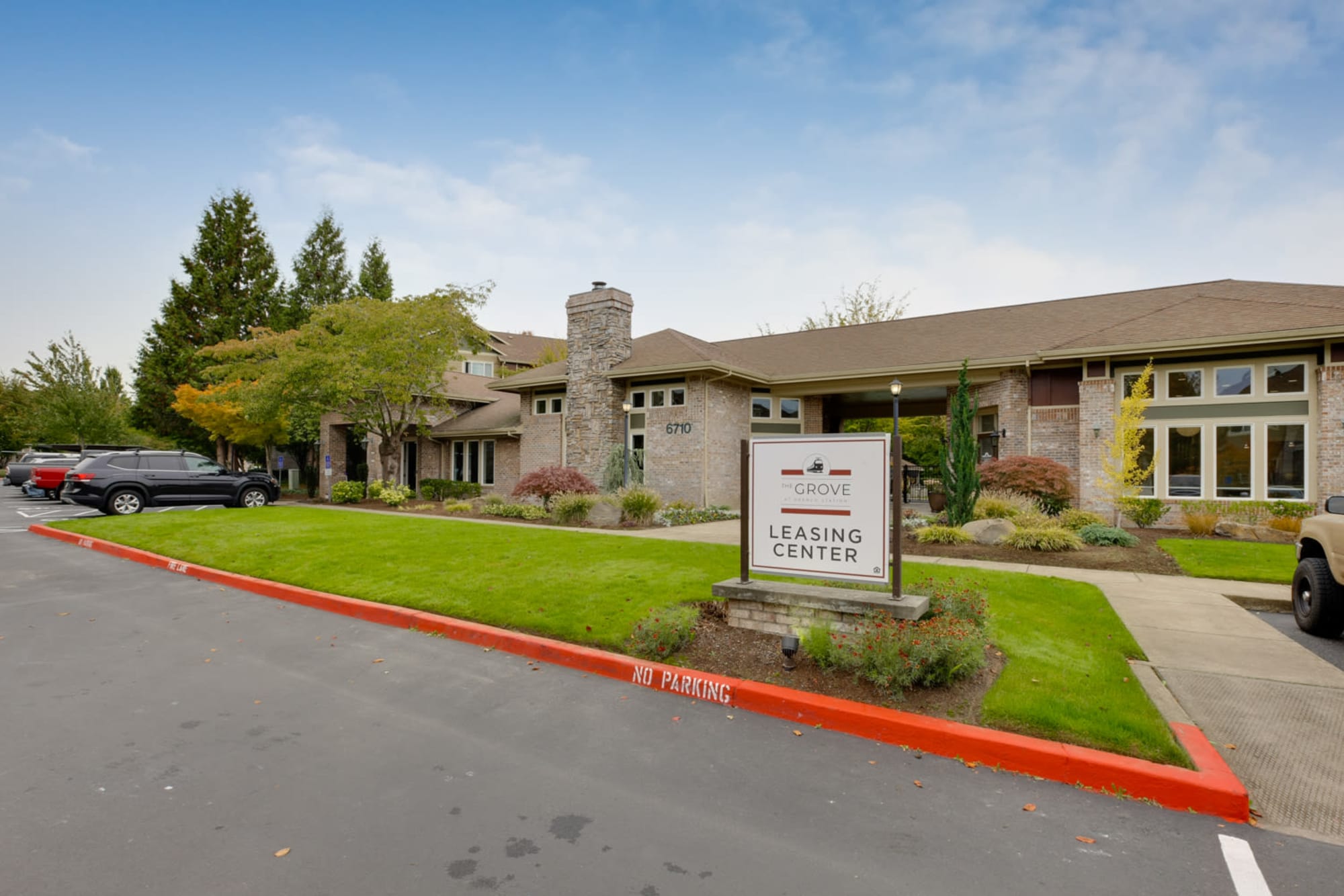 Leasing office entrance at The Grove at Orenco Station in Hillsboro, Oregon
