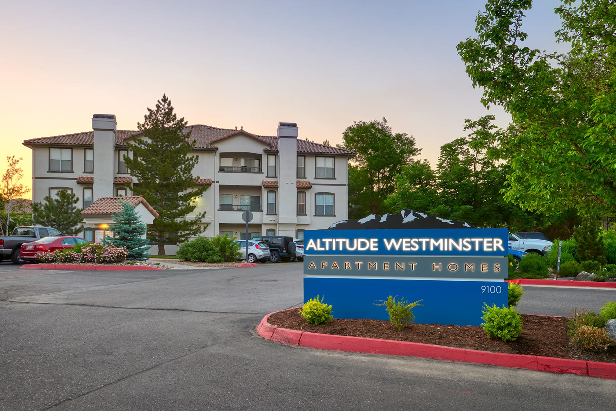The monument sign in front of Altitude Westminster in Westminster, Colorado