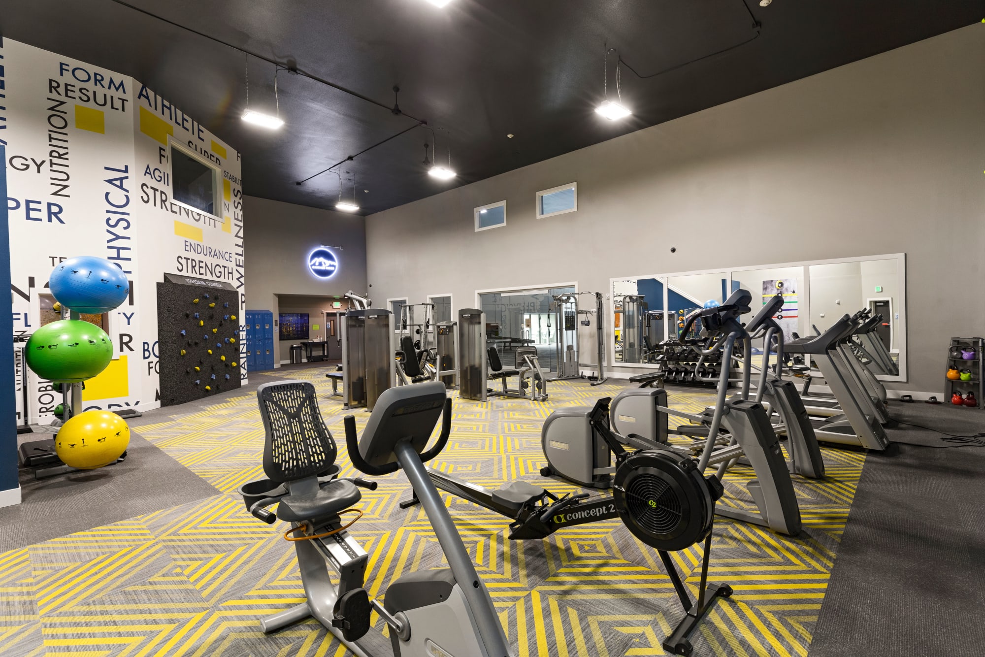 A gym with lots of new equipment at Cascade Ridge in Silverdale, Washington