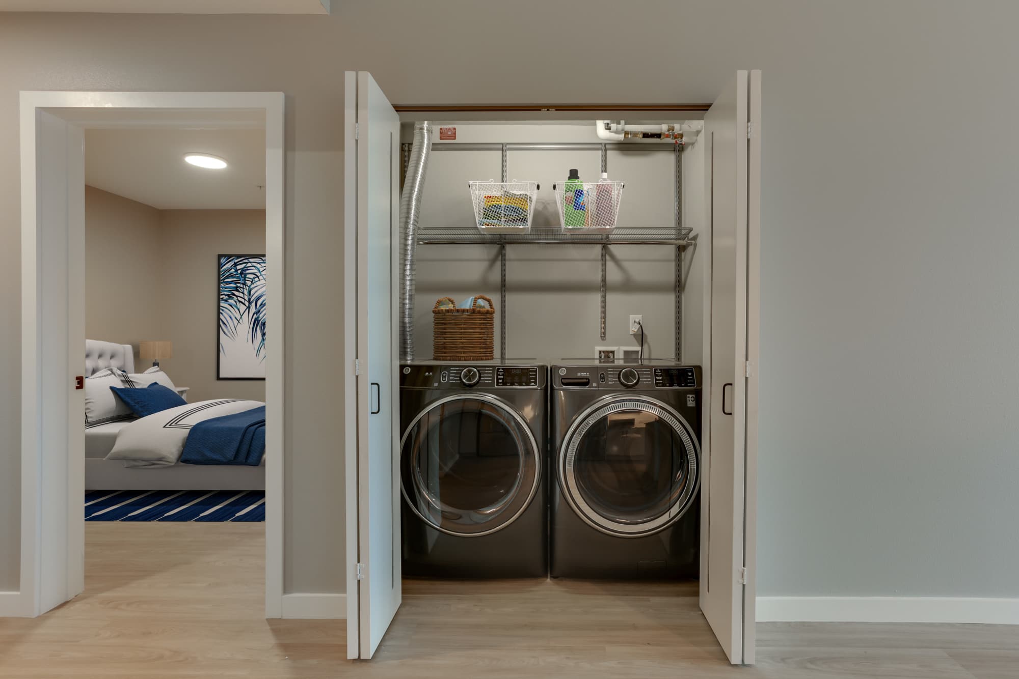Washer and dryer area at The Columbia at the Waterfront in Vancouver, Washington