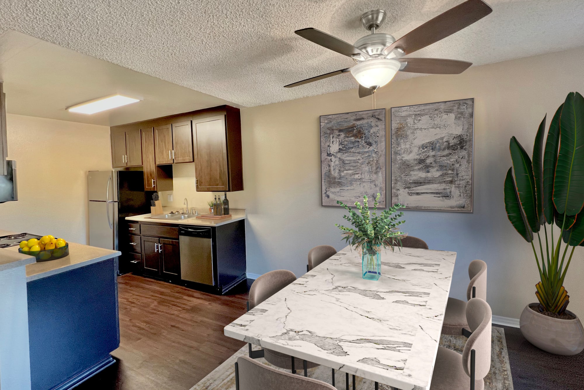 Fully equipped kitchen with stainless steel appliances at Shadow Ridge Apartments in Oceanside, California