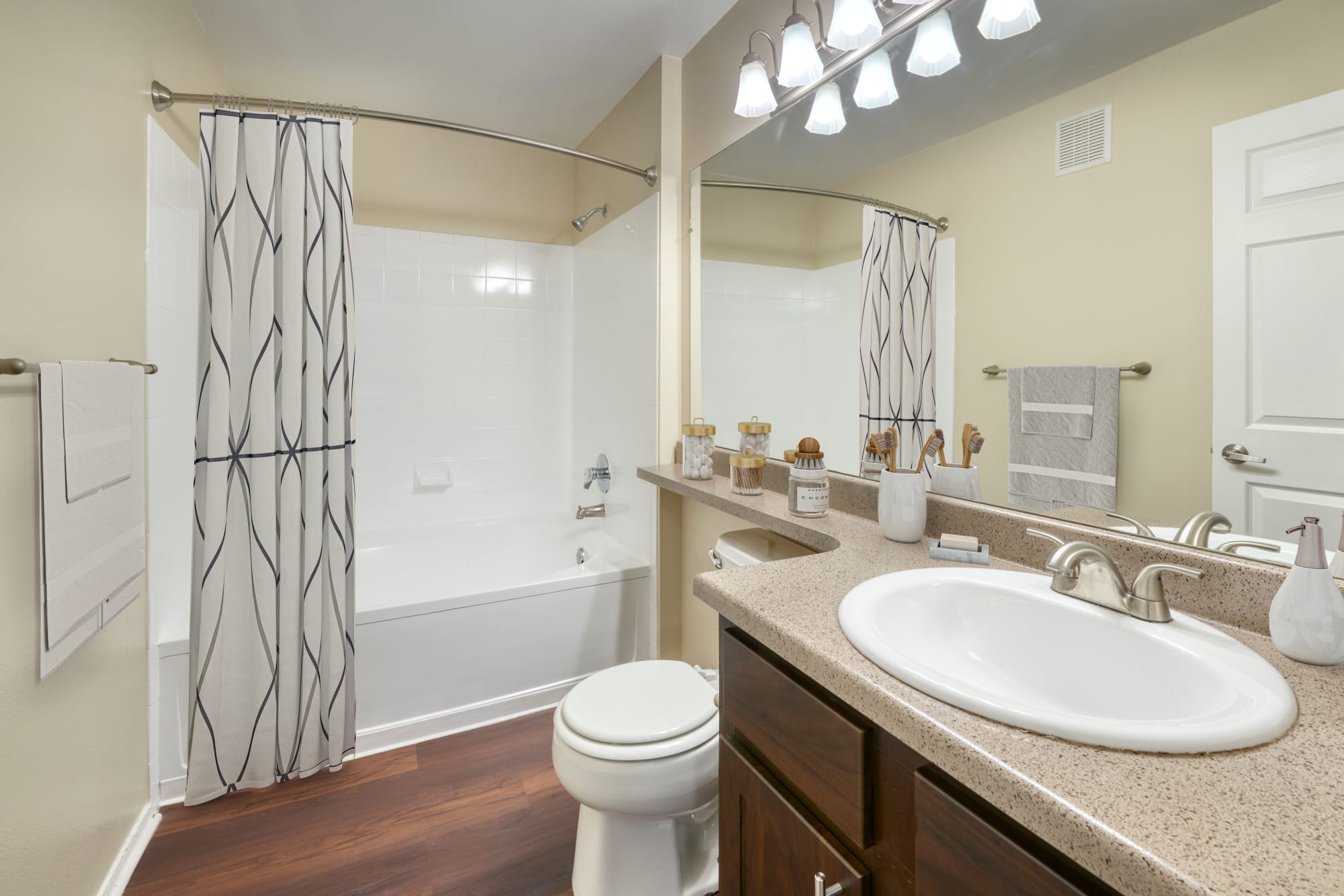 Renovated bathroom at Promenade at Hunter's Glen Apartments in Thornton, Colorado