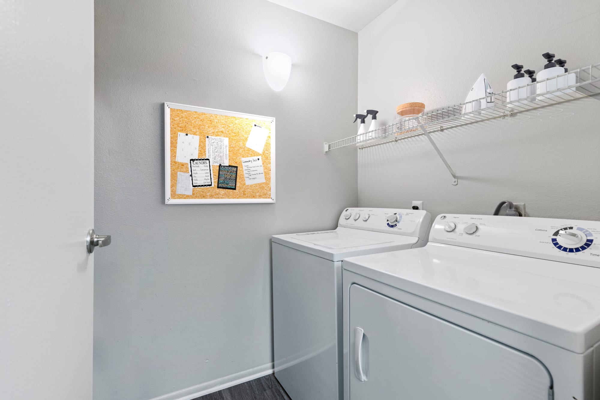 Washer and dryer in an apartment at Sierra Del Oro Apartments in Corona, California