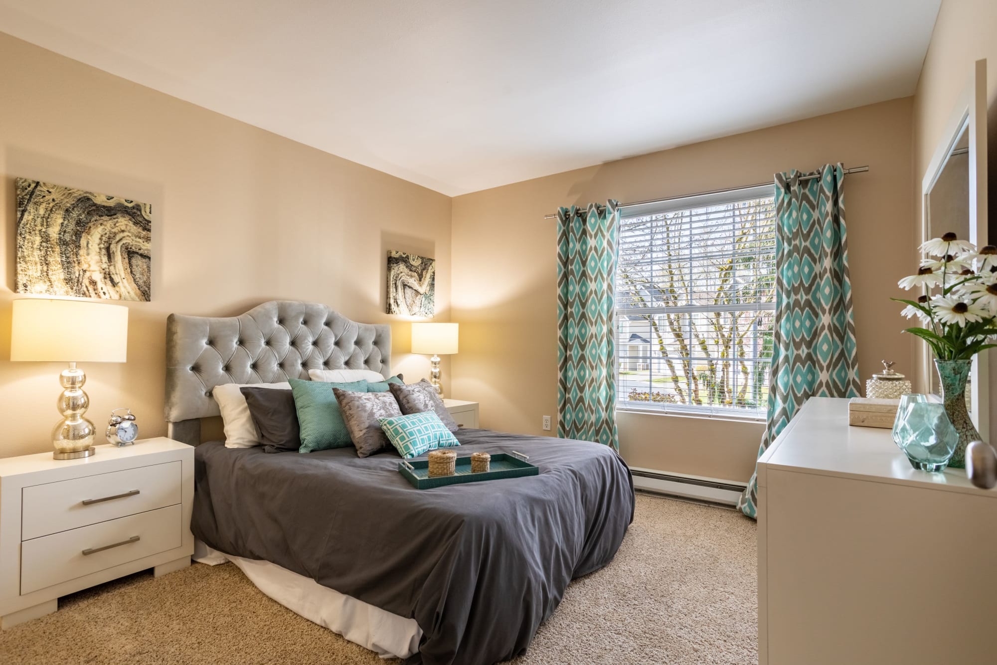 Master bedroom at Pebble Cove Apartments in Renton, Washington