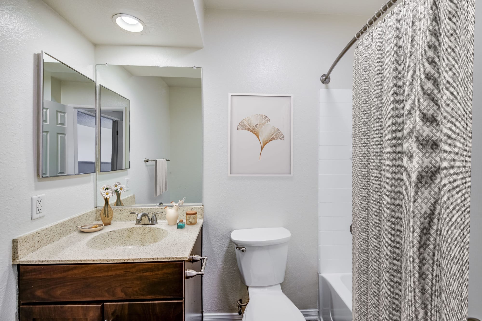 Master bathroom with lots of counter space at Tuscany Village Apartments in Ontario, California