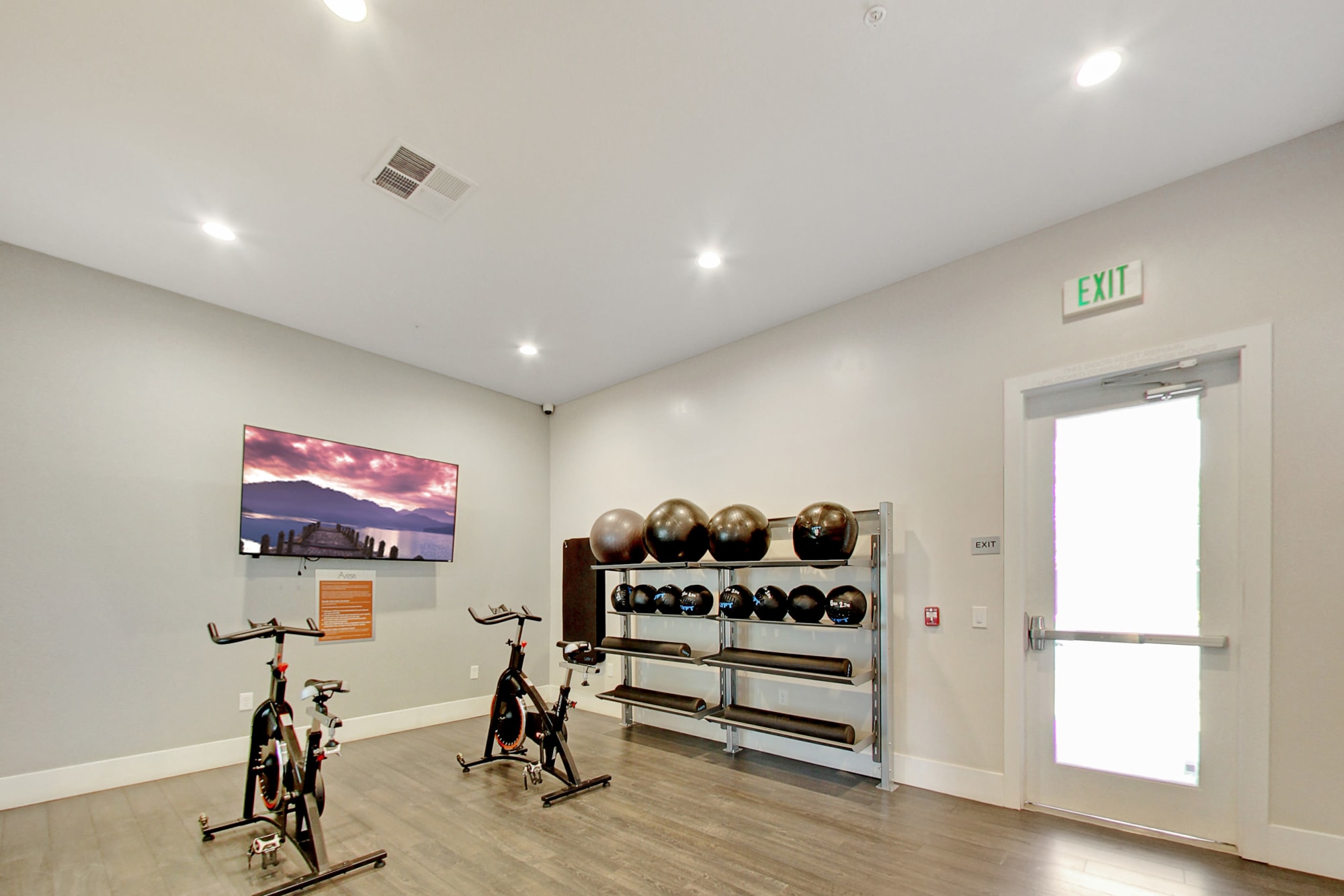 Weights in the fitness center at Avion Apartments in Rancho Cordova, California