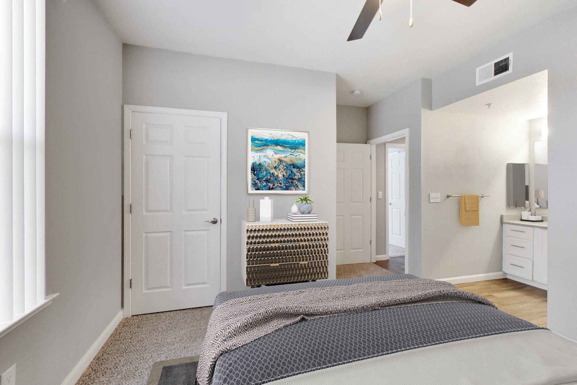 A bedroom at Natomas Park Apartments in Sacramento, California