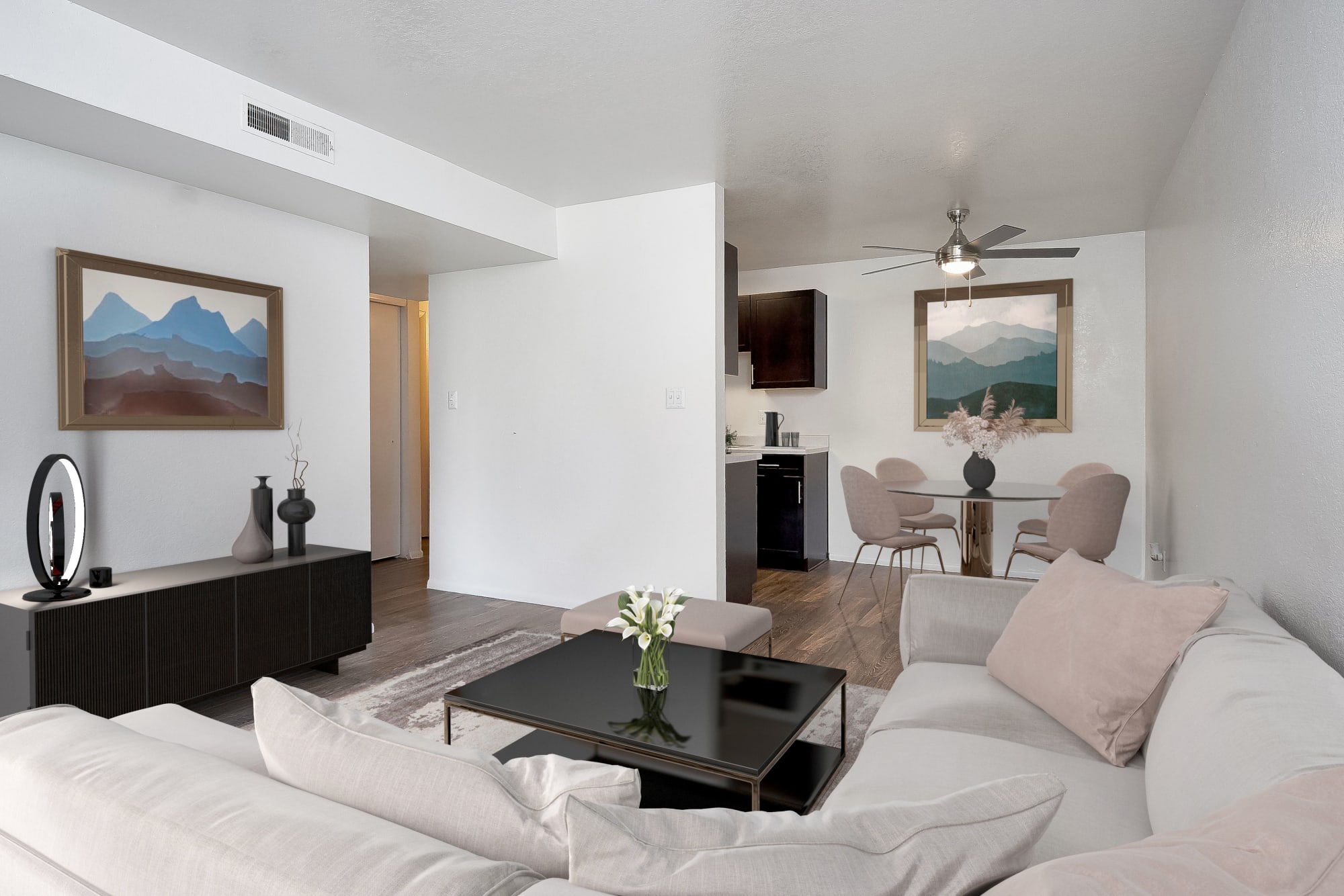 A cozy apartment living room at Callaway Apartments in Taylorsville, Utah