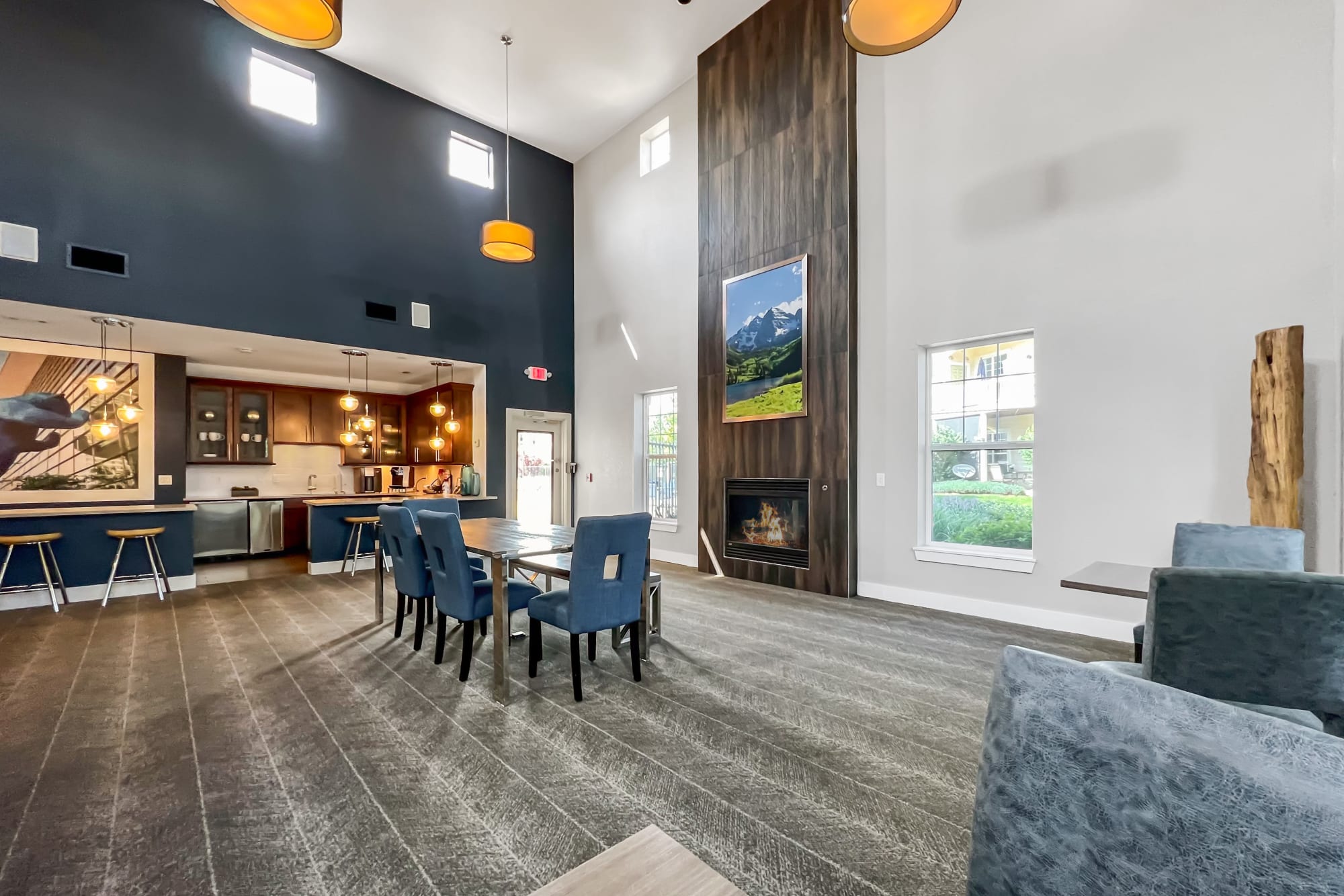 Luxury clubhouse complete with a kitchen and a business center at Bear Valley Park in Denver, Colorado