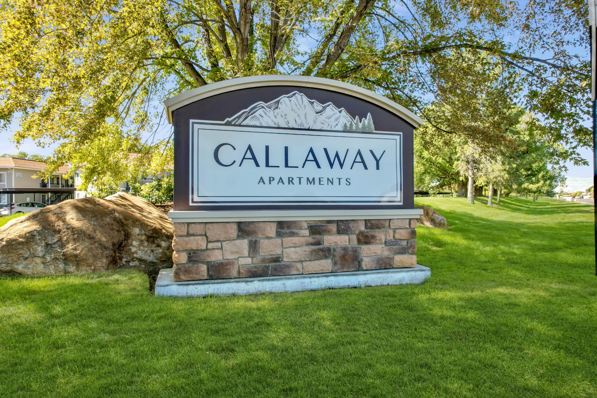 The monument sign in front of Callaway Apartments in Taylorsville, Utah 