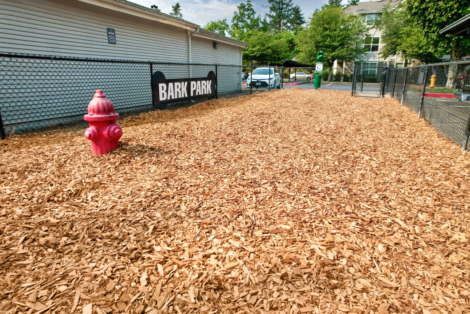 The community dog park at Wildreed Apartments in Everett, Washington