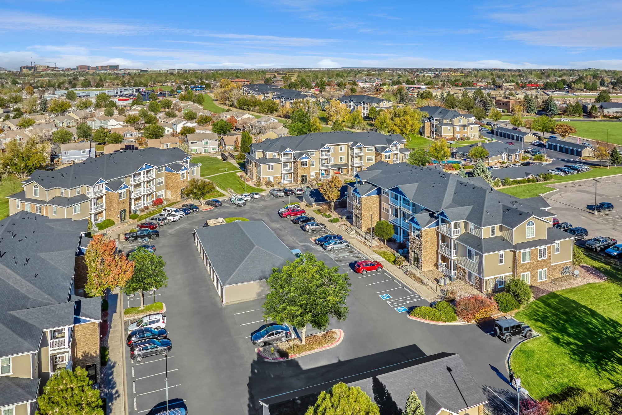 Aerial view of Westridge Apartments in Aurora, Colorado