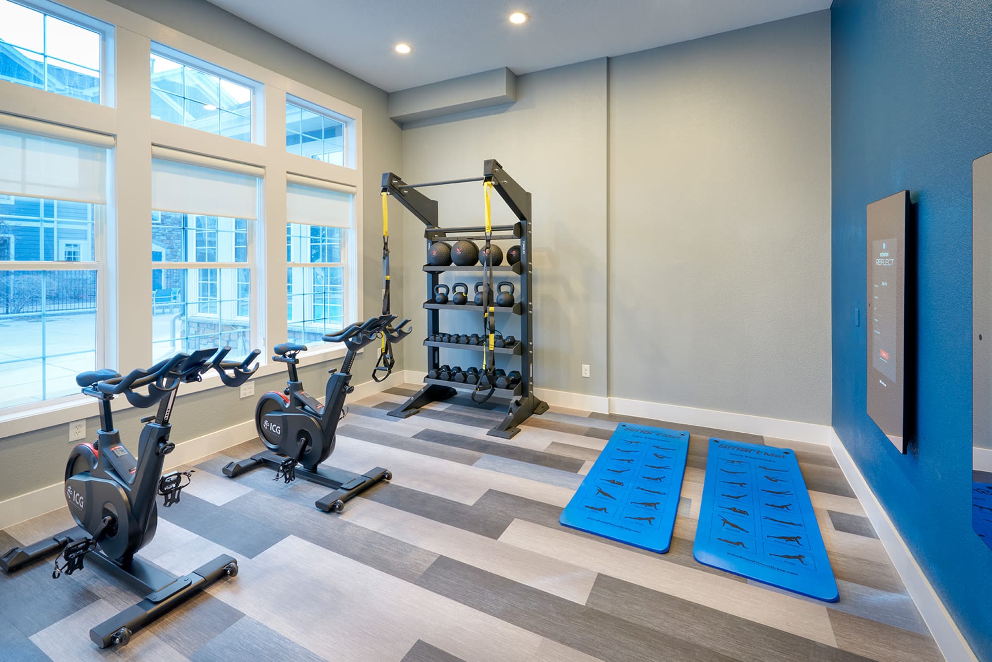 Spin and Yoga Fitness Room at Crestone Apartments in Aurora, Colorado