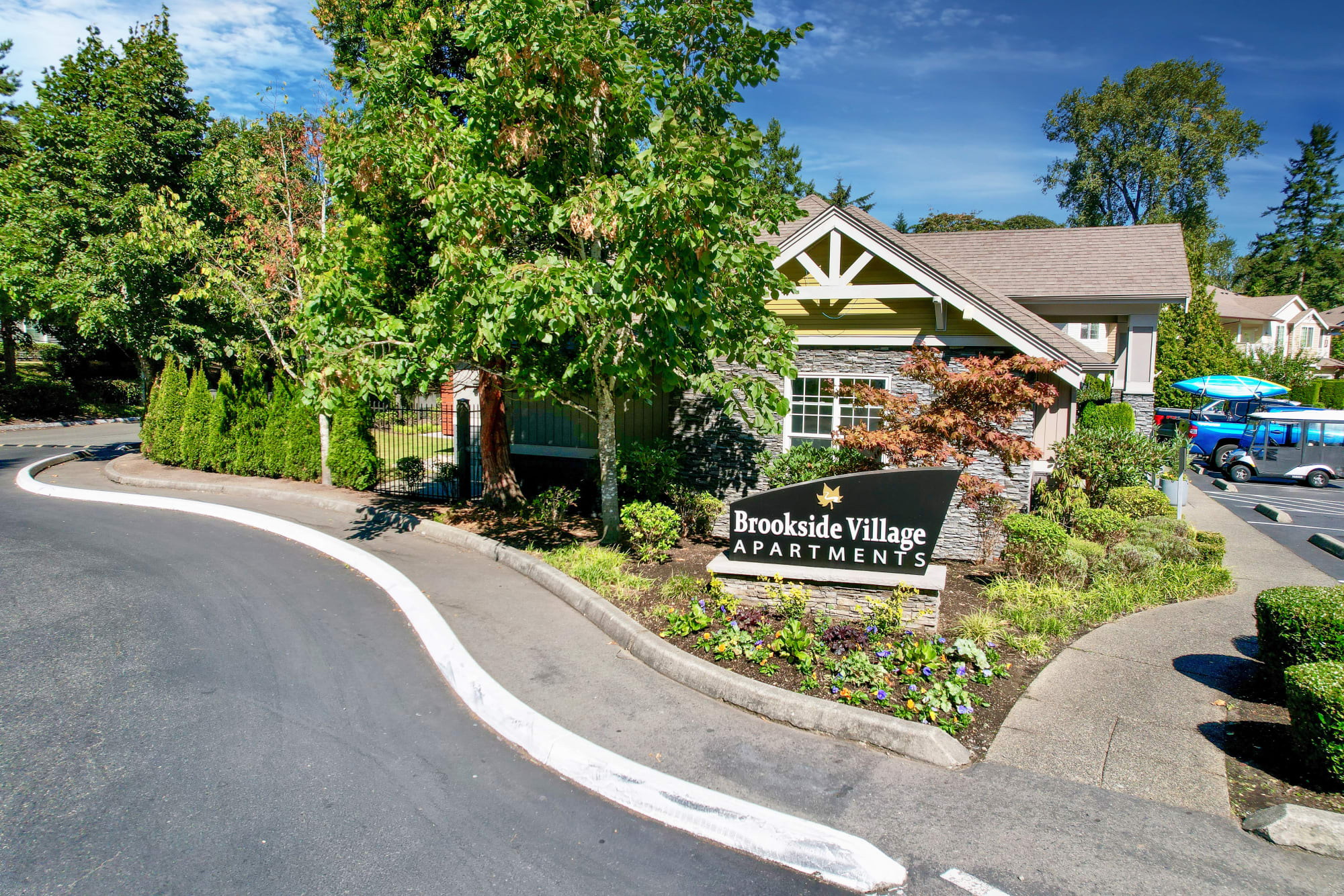 Leasing office entrance at Brookside Village in Auburn, Washington