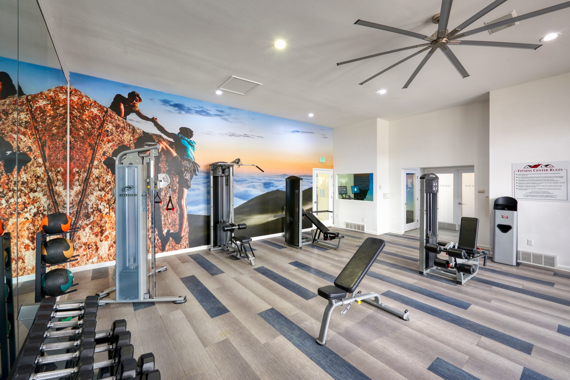 Fully equipped gym at Villas at Homestead Apartments in Englewood, Colorado