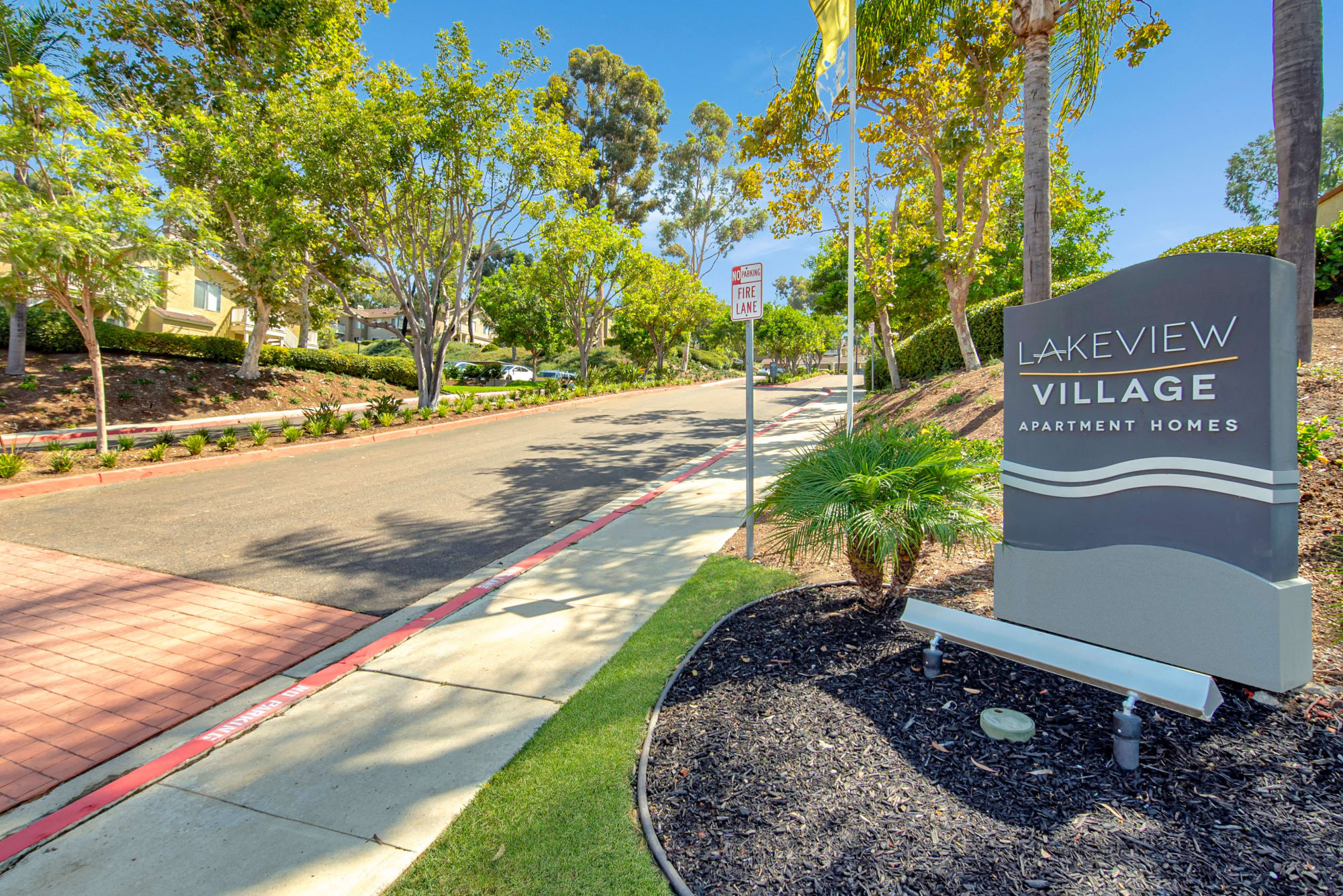 Monument sign at Lakeview Village Apartments in Spring Valley, California
