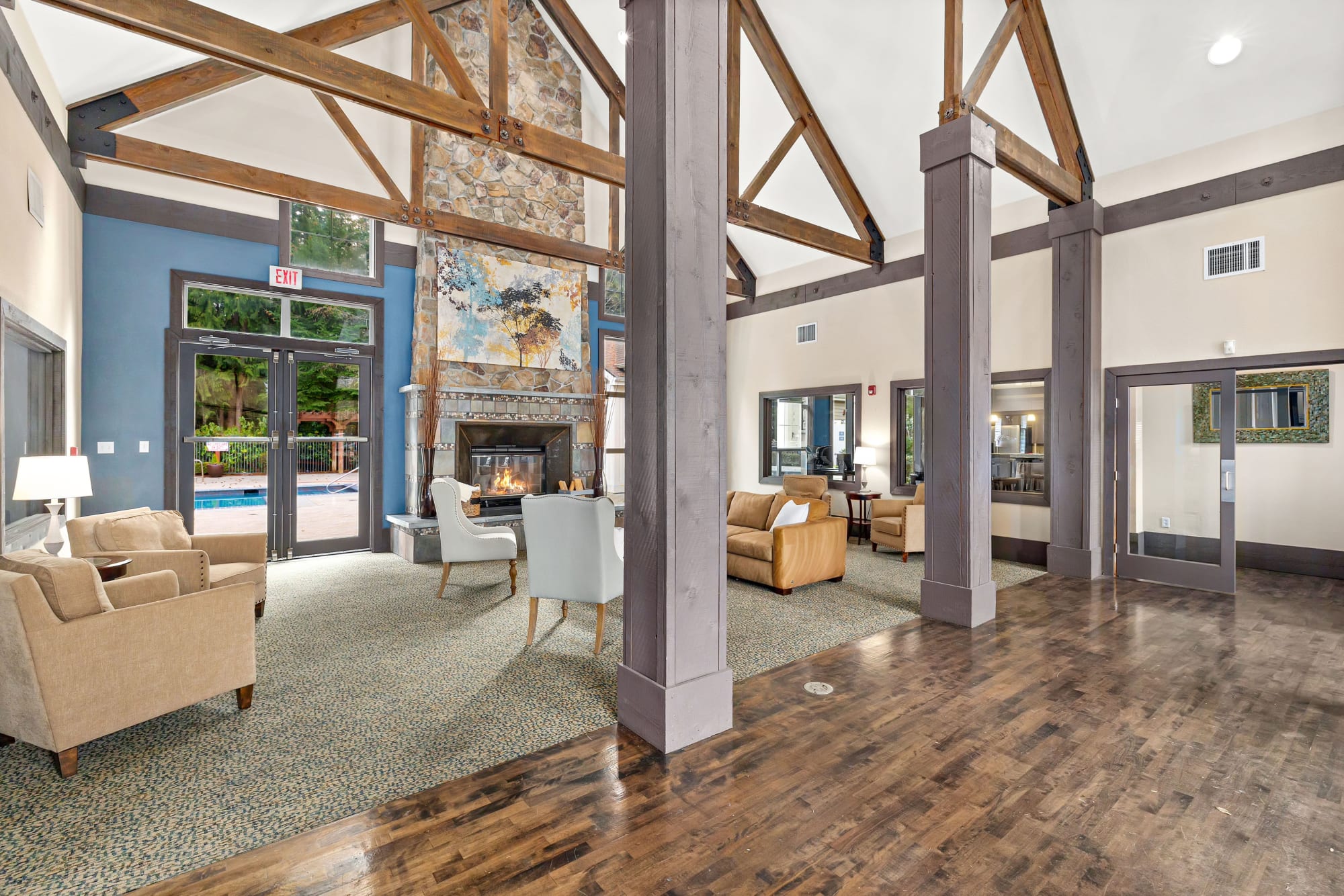 The interior of the clubhouse at Wildreed Apartments in Everett, Washington