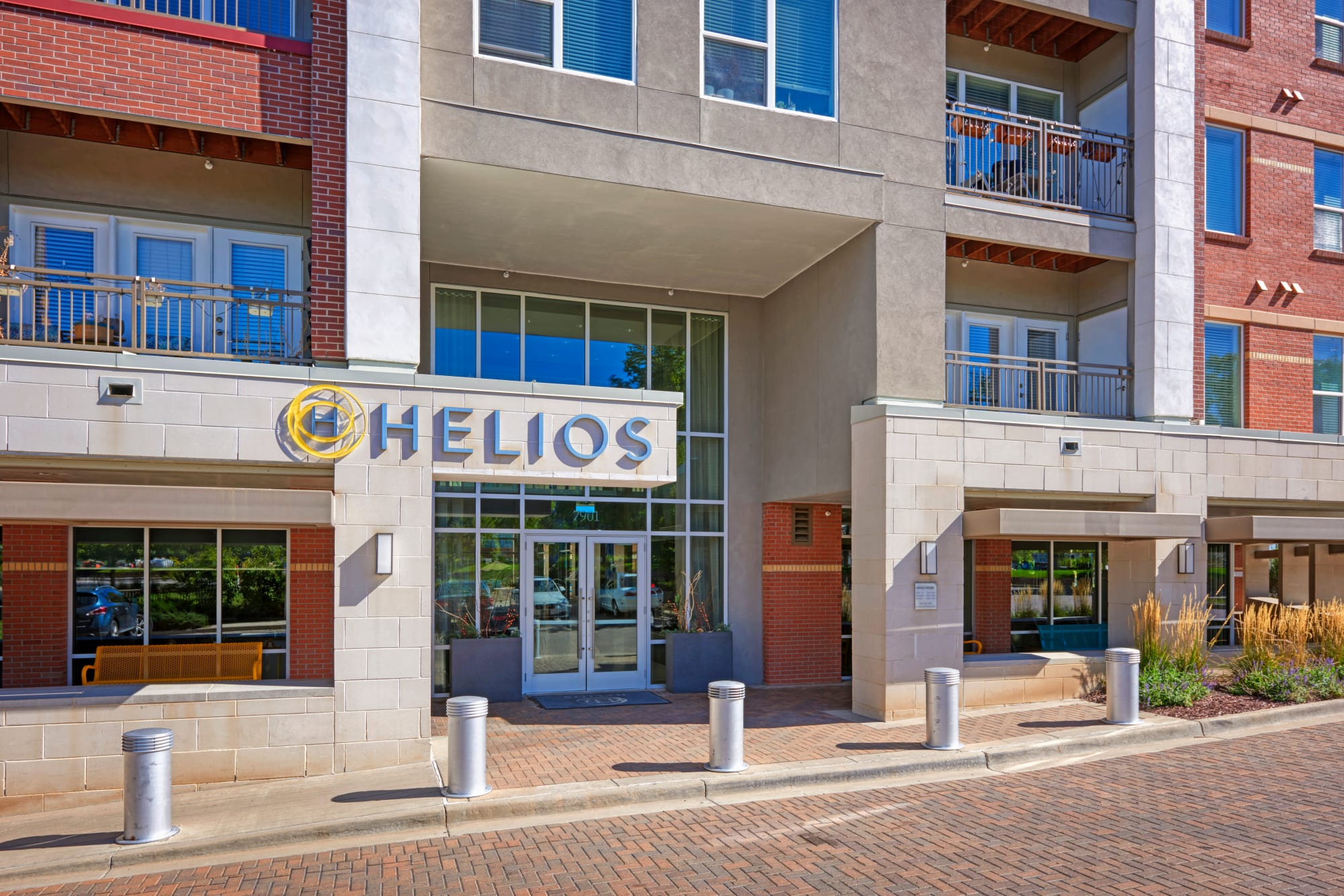 The entrance to the leasing office at Helios in Englewood, Colorado