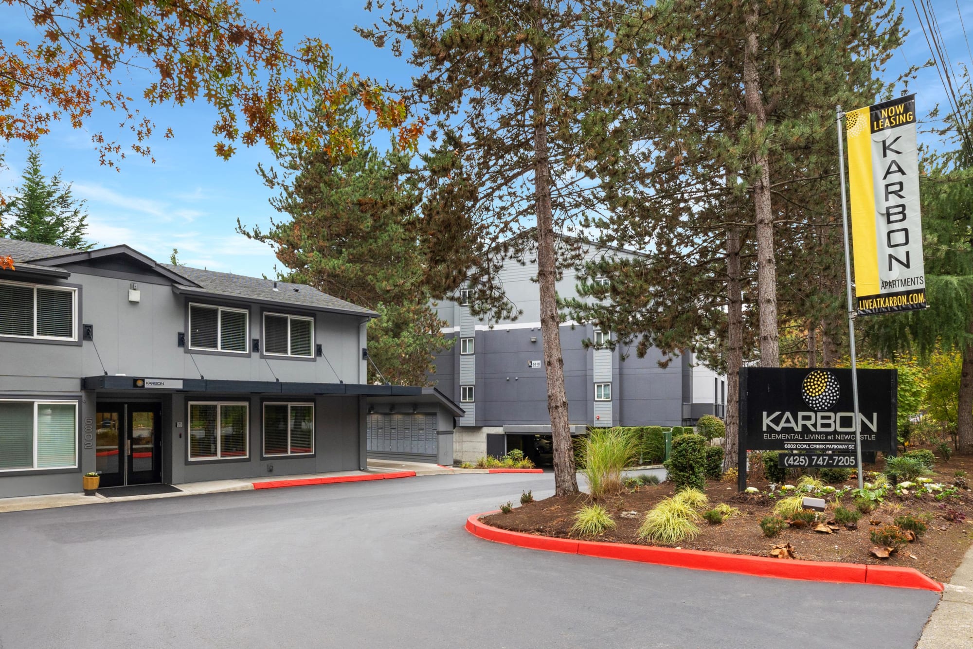Exterior Leasing Office at Karbon Apartments in Newcastle, Washington
