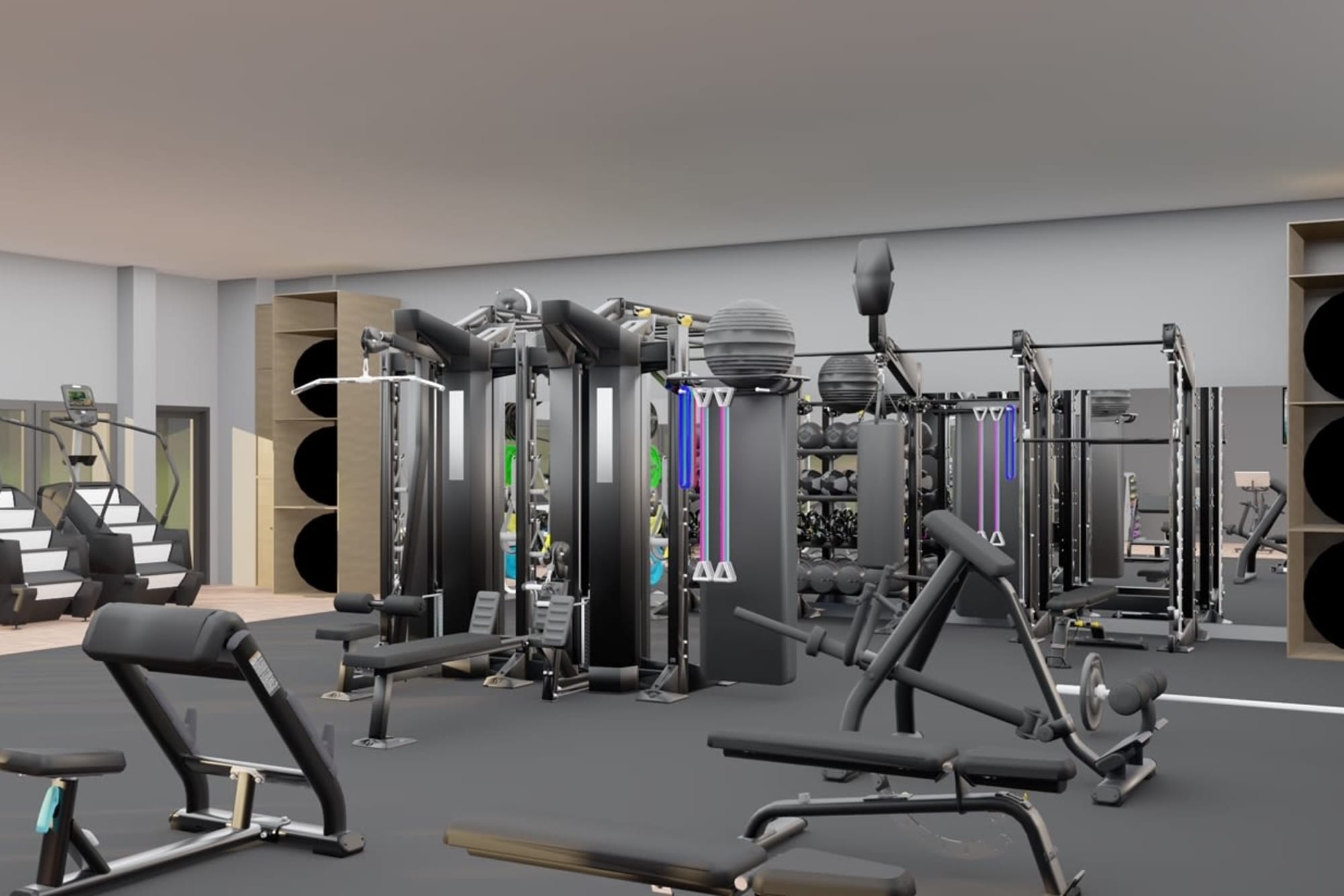 Render of our fitness center at The Highlands at Silverdale in Silverdale, Washington