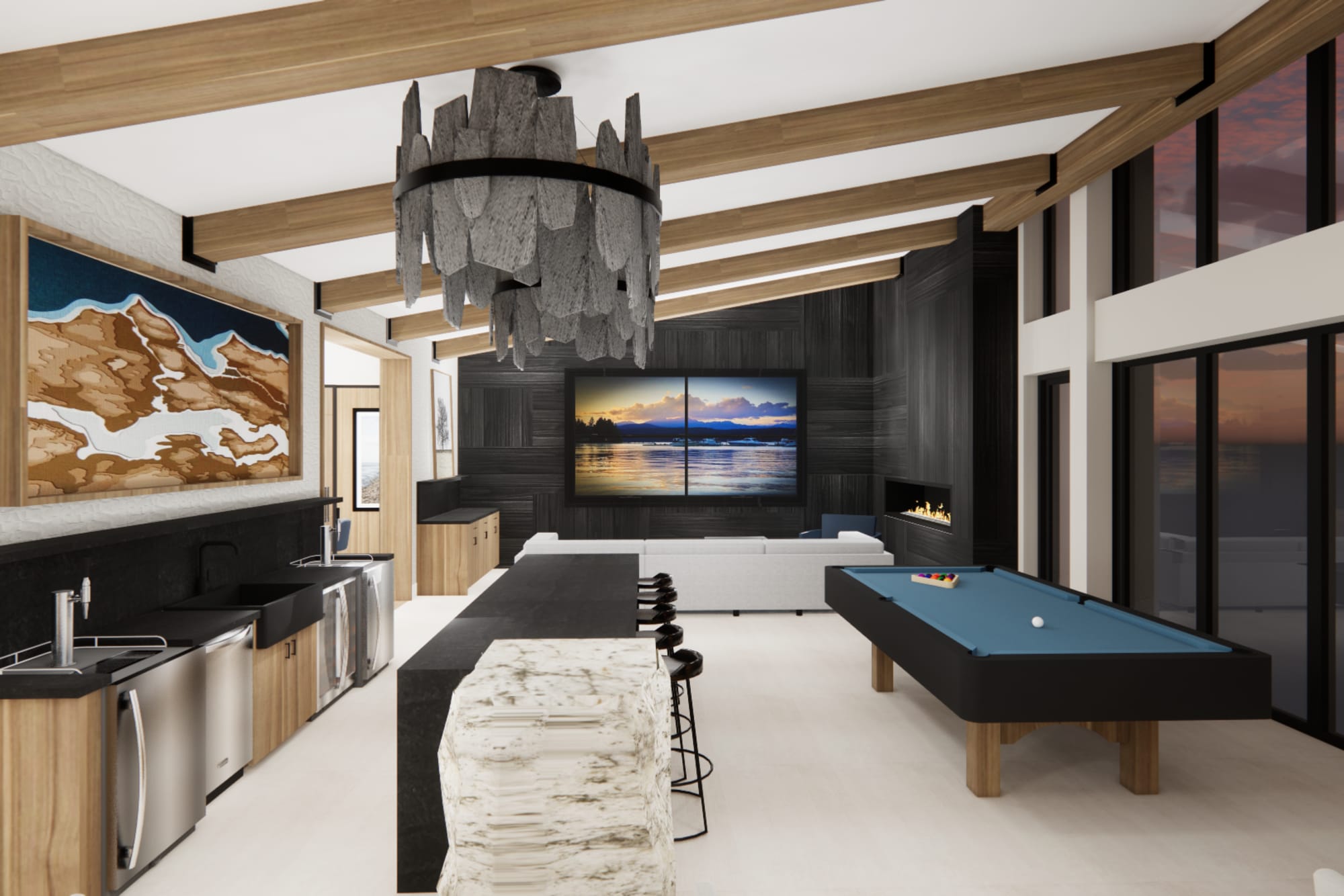 Render of our clubhouse rec room at The Highlands at Silverdale in Silverdale, Washington