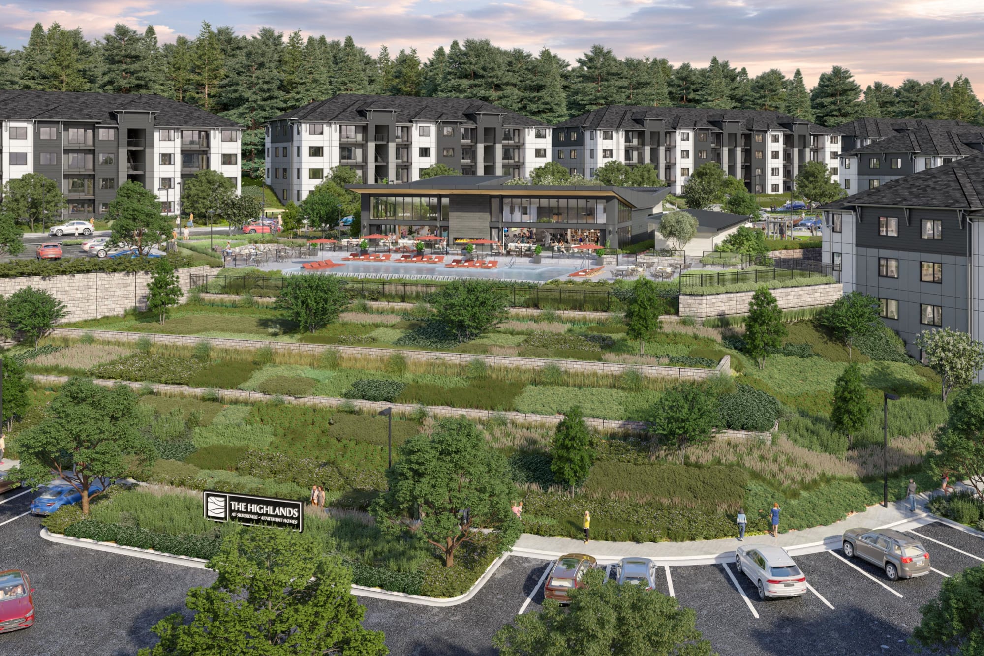 Exterior rendering of The Highlands at Silverdale in Silverdale, Washington with beautifu landscaping