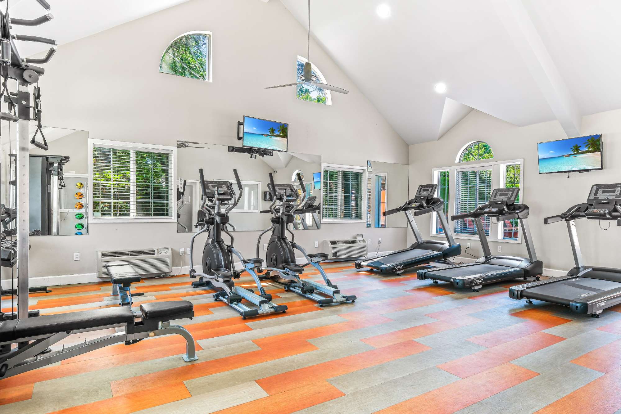 Fully-equipped fitness center at Renaissance at 29th Apartments in Vancouver, Washington