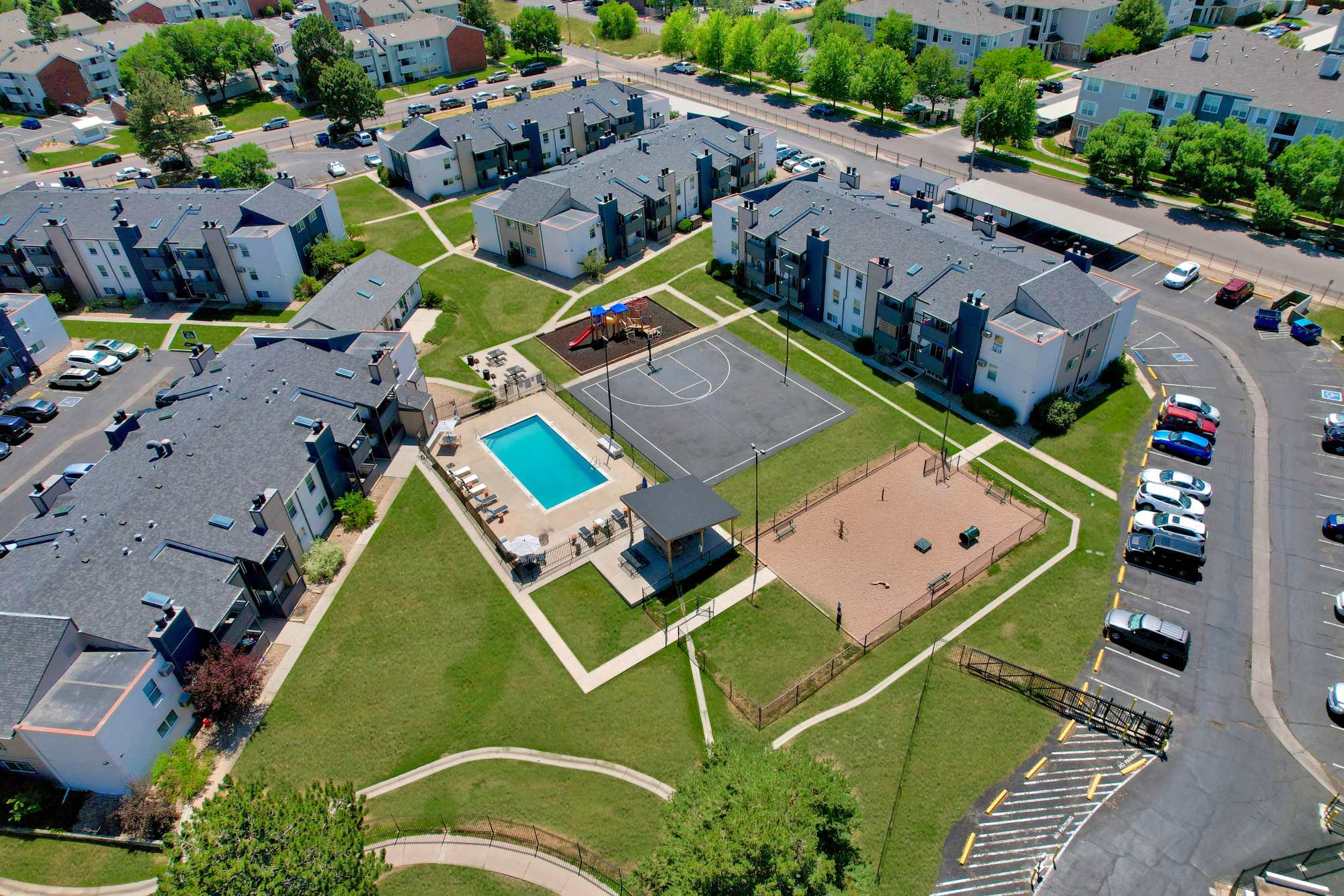 Aerial of Amenity Park at Ascent at Lowry in Denver, Colorado