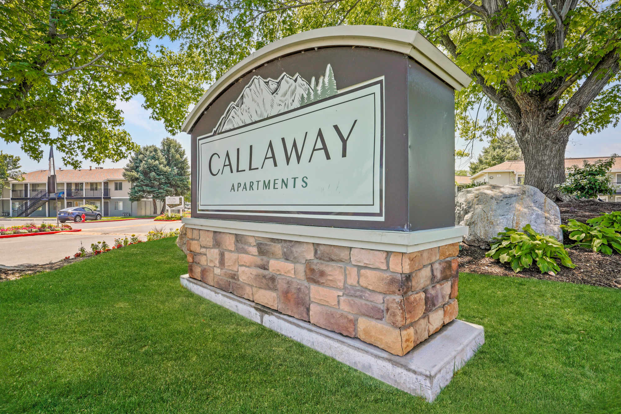 The monument sign in front of Callaway Apartments in Taylorsville, Utah 