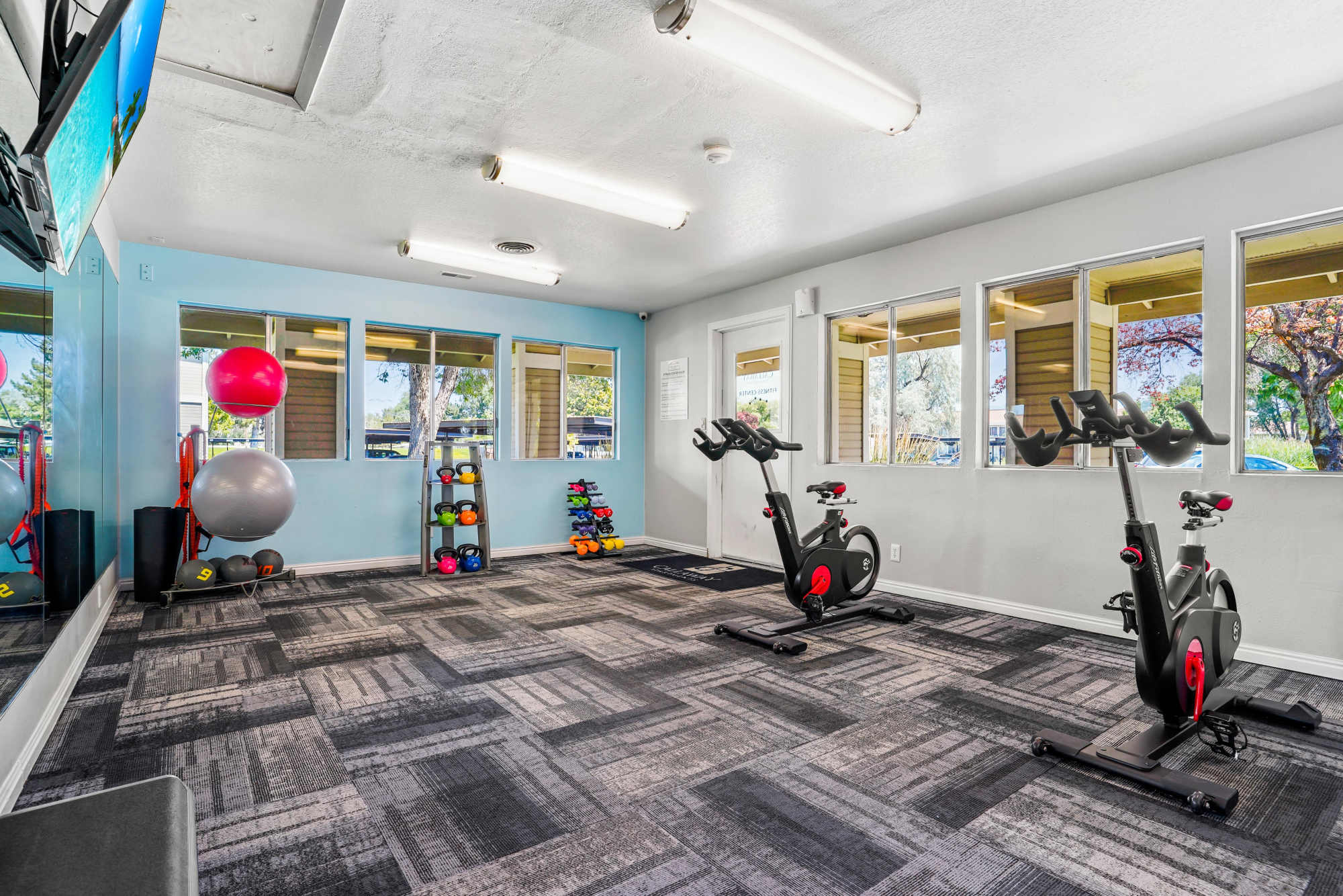 Large Spin Room with Bikes in Fitness Center at Callaway Apartments in Taylorsville, Utah