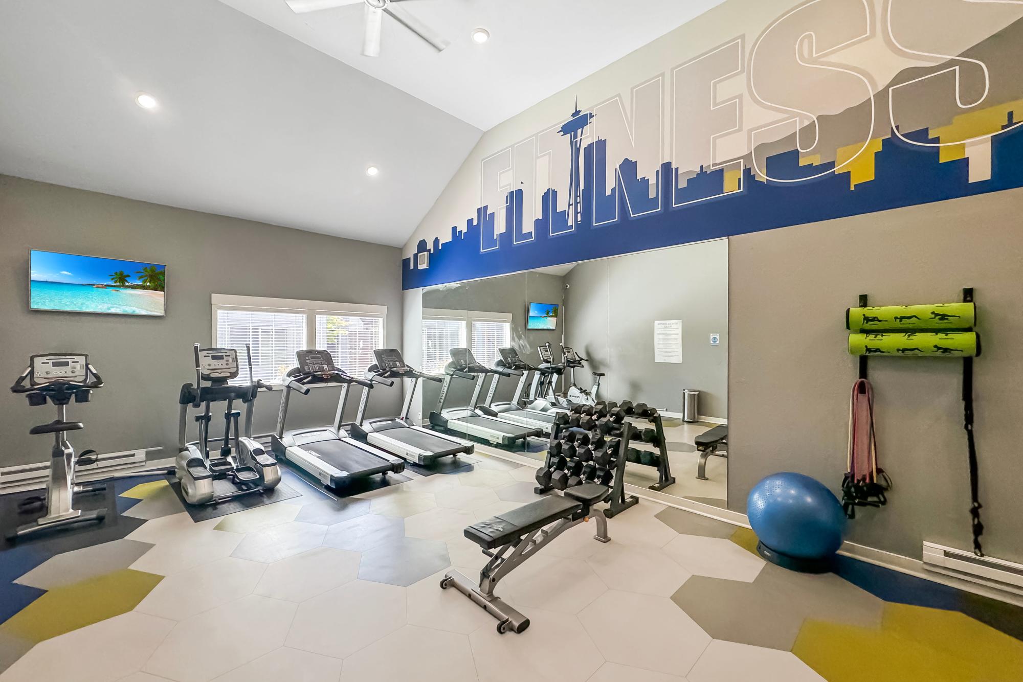 The 24-hour fitness center at Elan 41 Apartments in Seattle, Washington