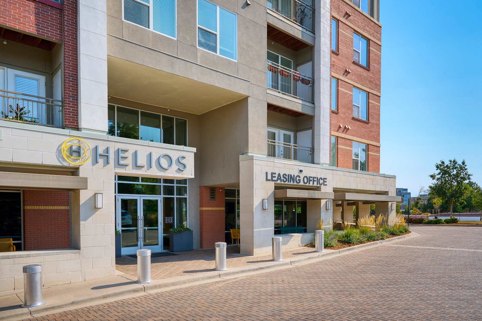 The entrance to the leasing office at Helios in Englewood, Colorado
