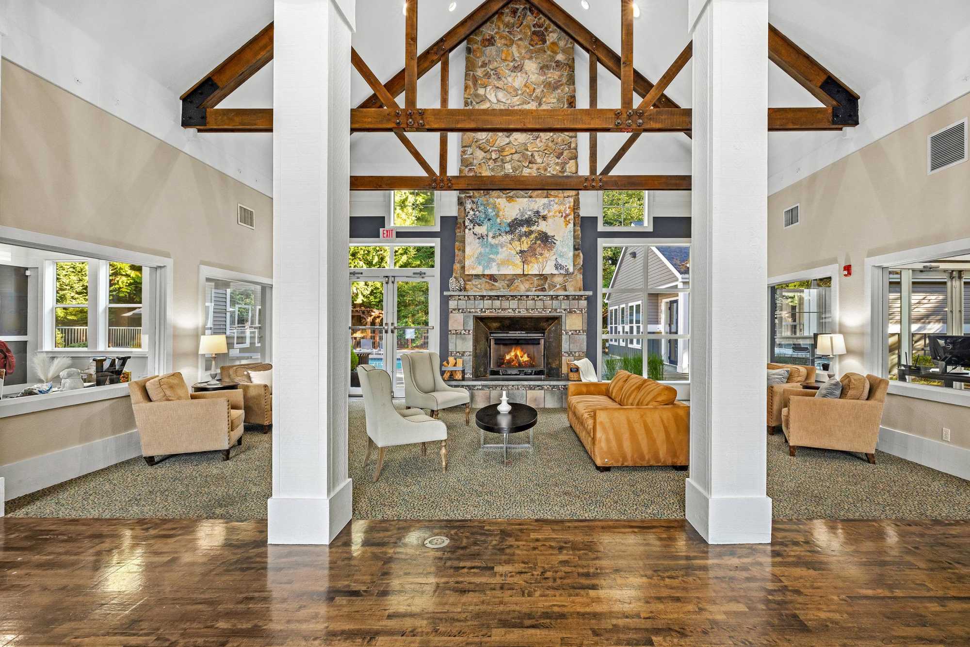 The interior of the clubhouse at Wildreed Apartments in Everett, Washington