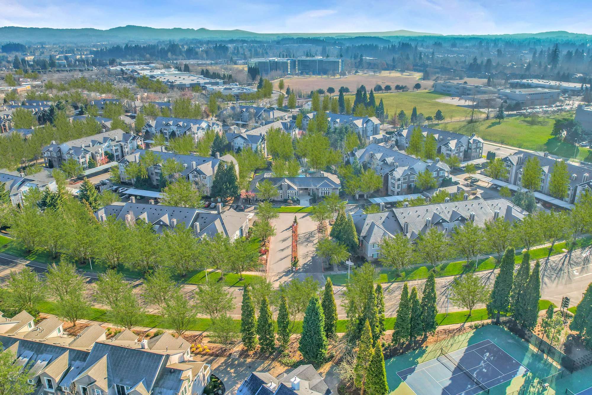 An aerial view of The Grove at Orenco Station in Hillsboro, Oregon