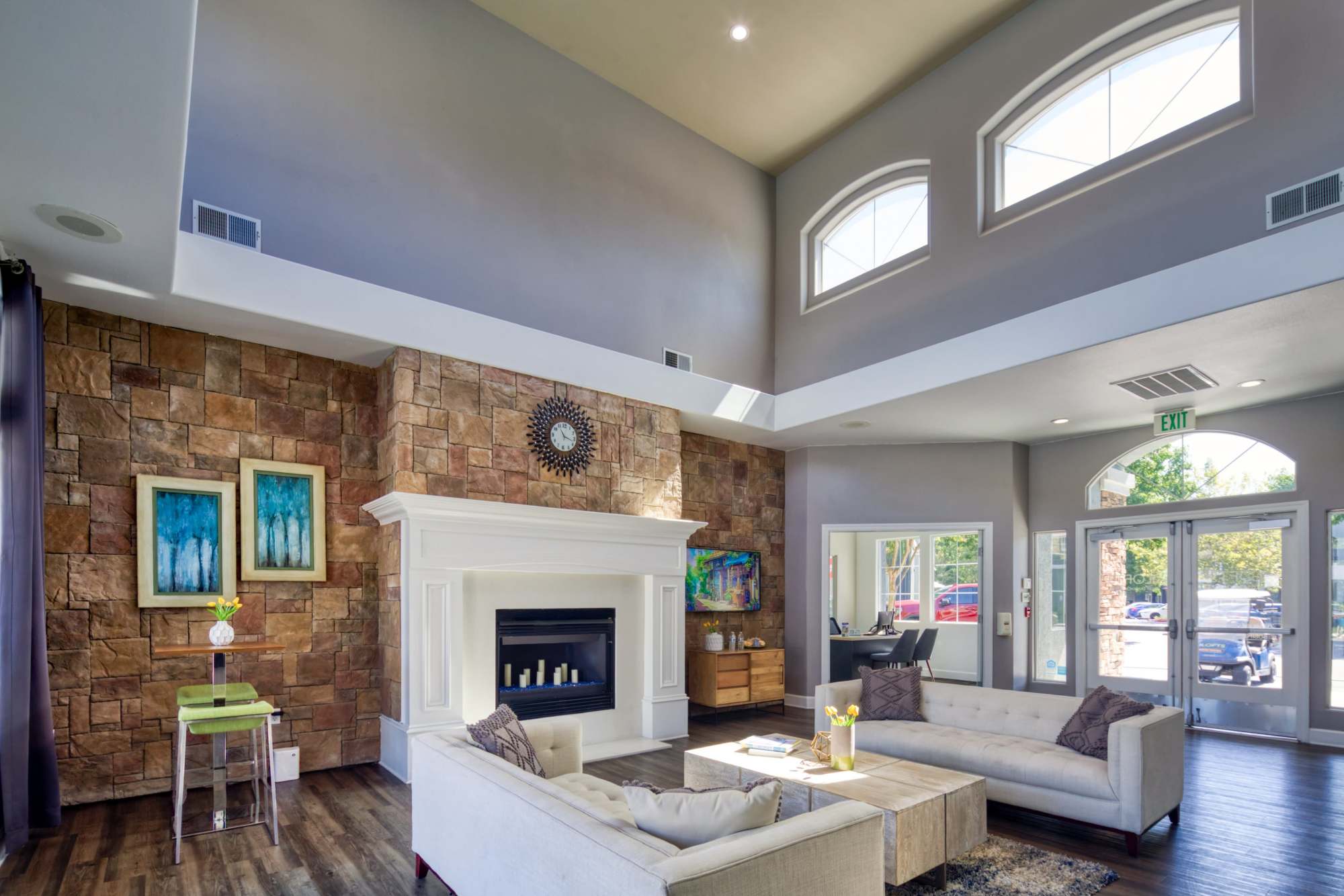 The community clubhouse living room at The Lofts in Sacramento, California