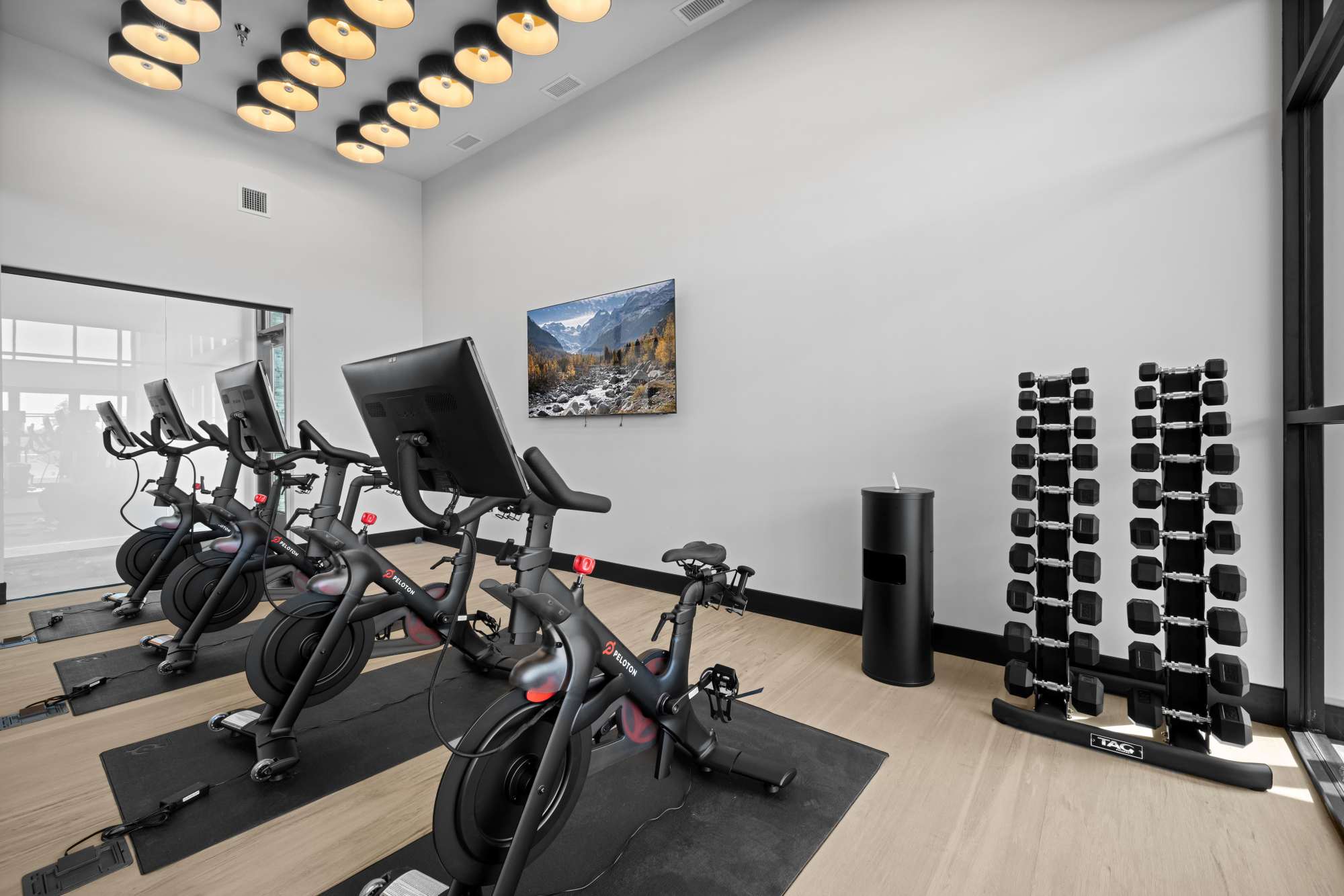 Our cycle room with free weights at The Highlands at Silverdale in Silverdale, Washington
