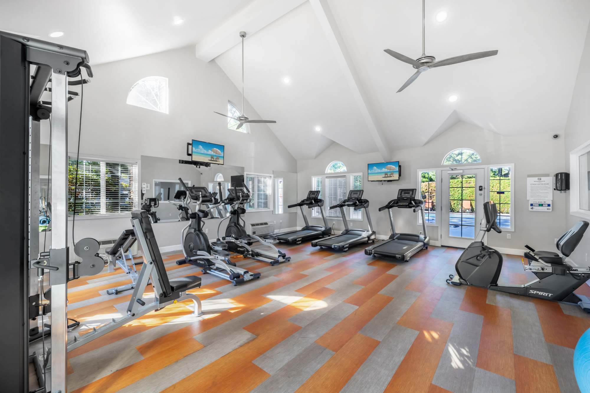 Spacious fitness center with wide range of equipment at Renaissance at 29th Apartments in Vancouver,Washington