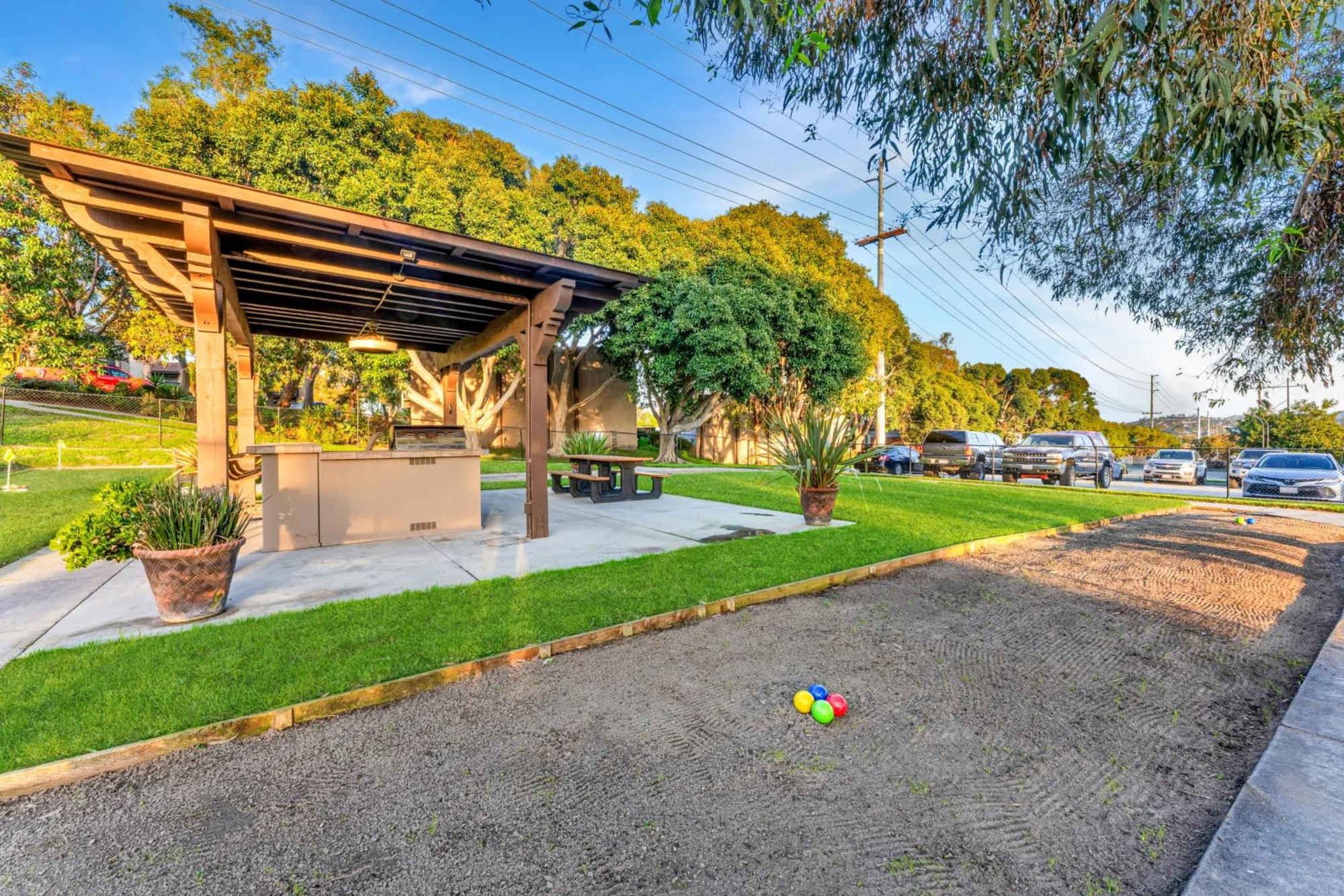 Outside grilling station at Shadow Ridge Apartments in Oceanside, California