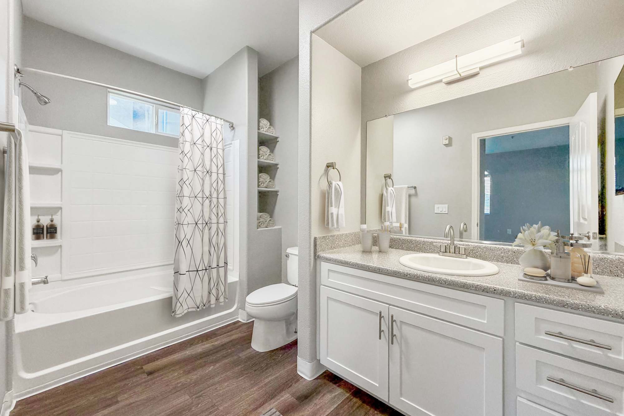 Bright bathroom at The Lofts in Sacramento, California