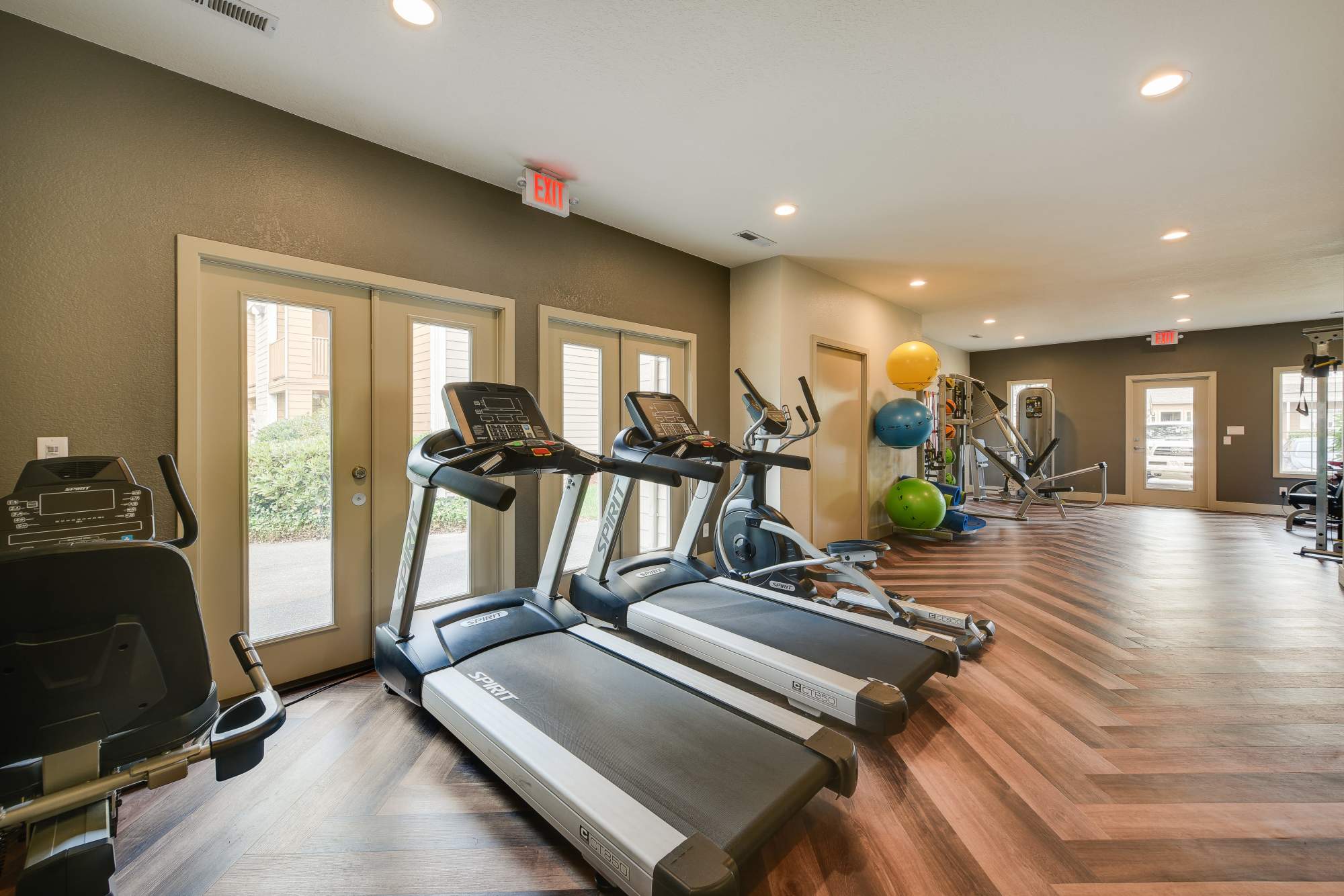 Treadmills in the fitness center at Carriage House Apartments in Vancouver, Washington