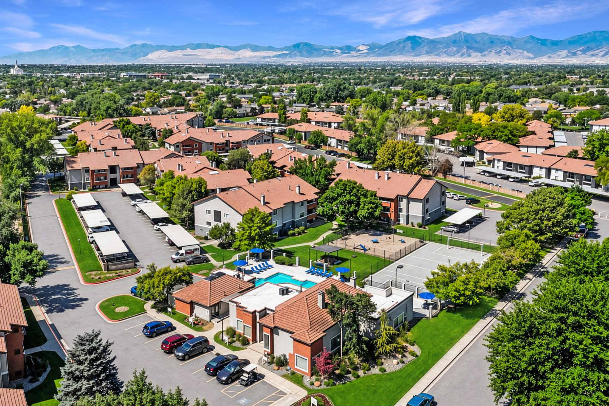 Aerial view of property at Shadowbrook Apartments in West Valley City, Utah